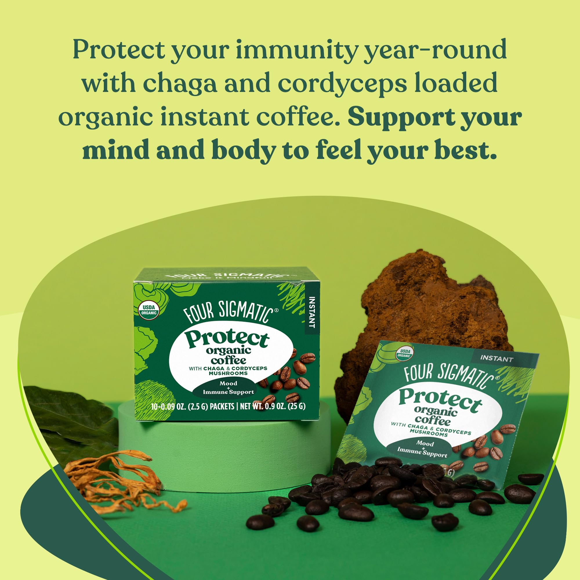 Organic Arabica Instant Coffee with Mushrooms | Focus & Immune Boost | 10 Packets for Work & Travel