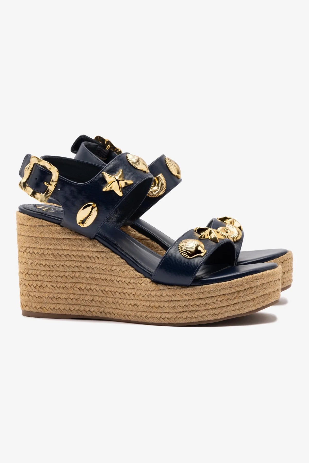Madison Hi Espadrille Women's Shoes - Navy Blue Saffiano Leather Summer Wedges | Comfortable Casual & Beach Wear for Women