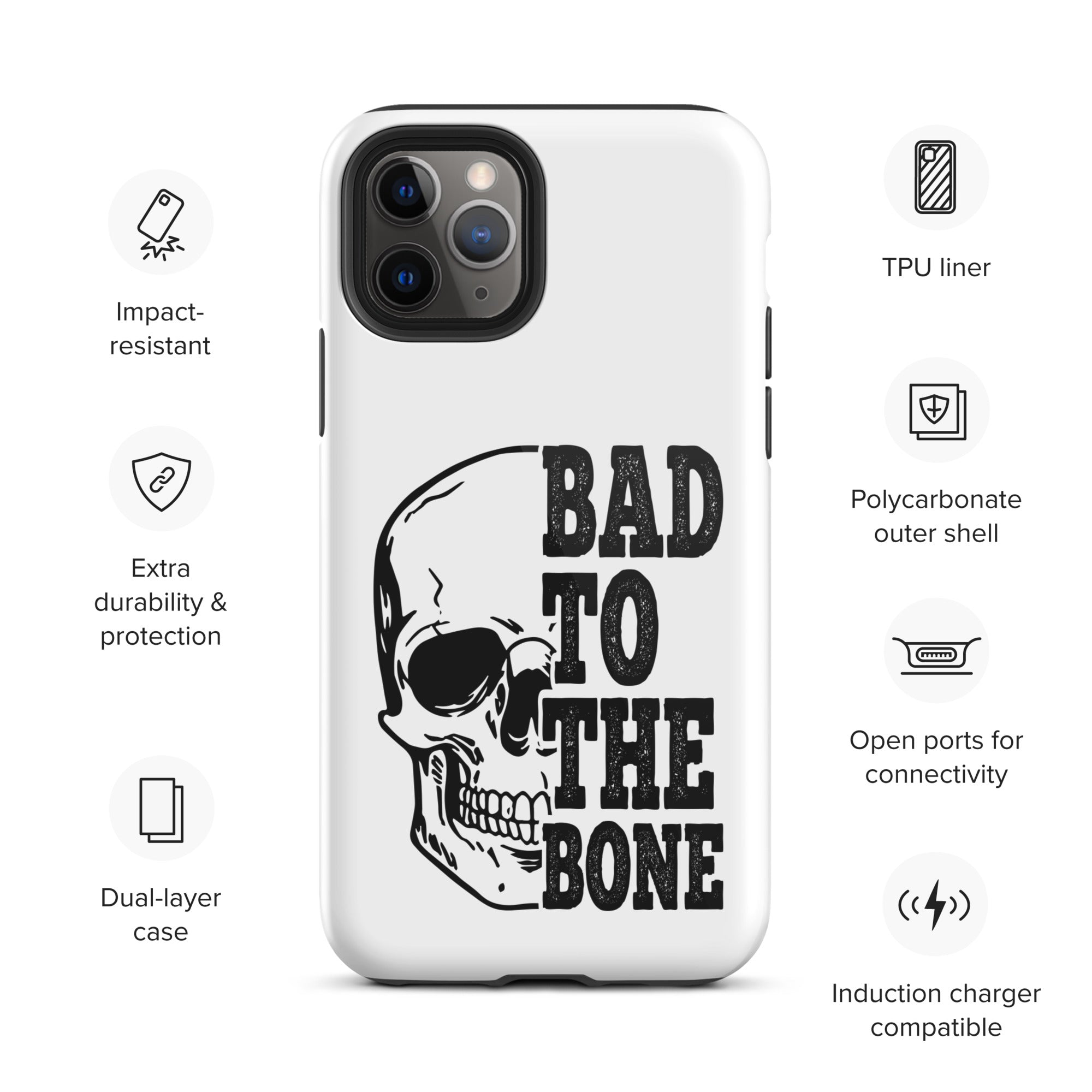 Bad To The Bone Tough iPhone Case - Heavy Duty Protective Cover for iPhone 14/13/12/11 Pro Max - Shockproof & Drop Proof - Perfect for Outdoor Adventures, Construction Work & Extreme Sports