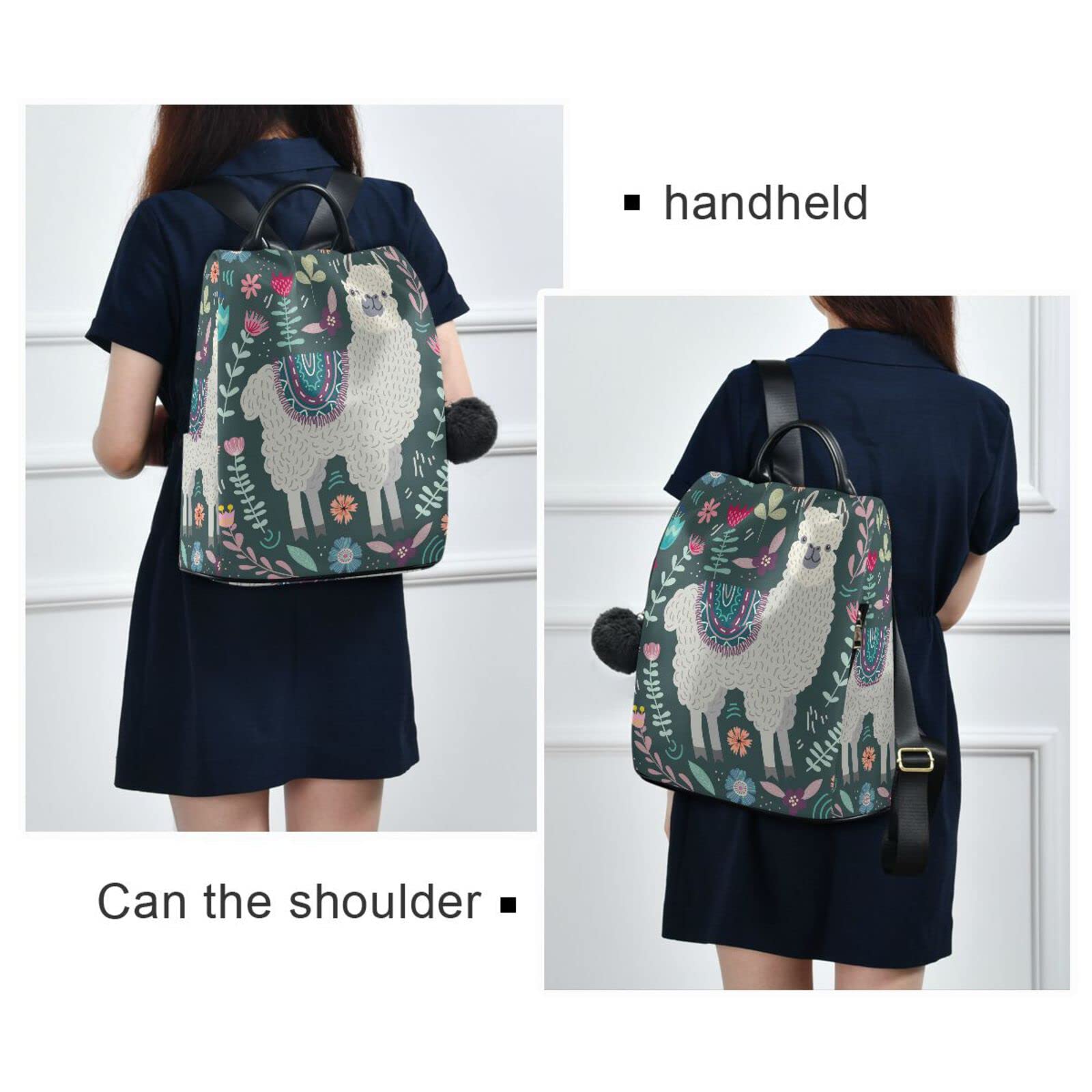 Stylish Anti-Theft Gray Llama Floral Backpack for Women - Fashionable Travel Purse & Casual Daypack - Perfect for School, Work, and Weekend Adventures