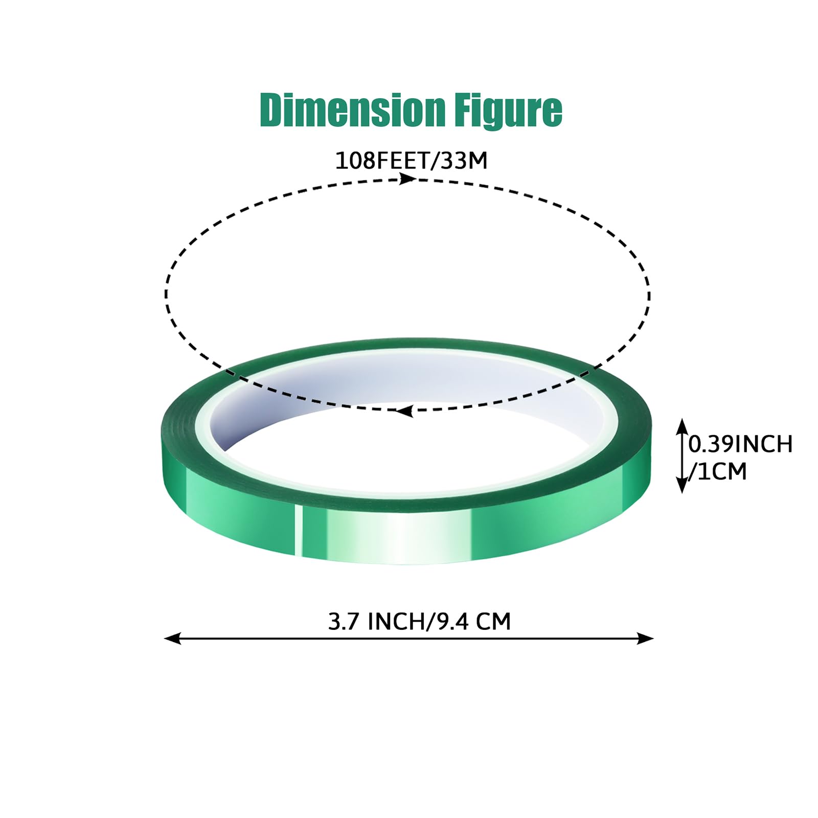 4 Rolls 10mm x 33m (108ft) High Temperature Heat Resistant Tape - Green Heat Transfer Tape for Sublimation Press, Vinyl, No Residue - Perfect for T-Shirt Printing, DIY Crafts and Heat Press Projects