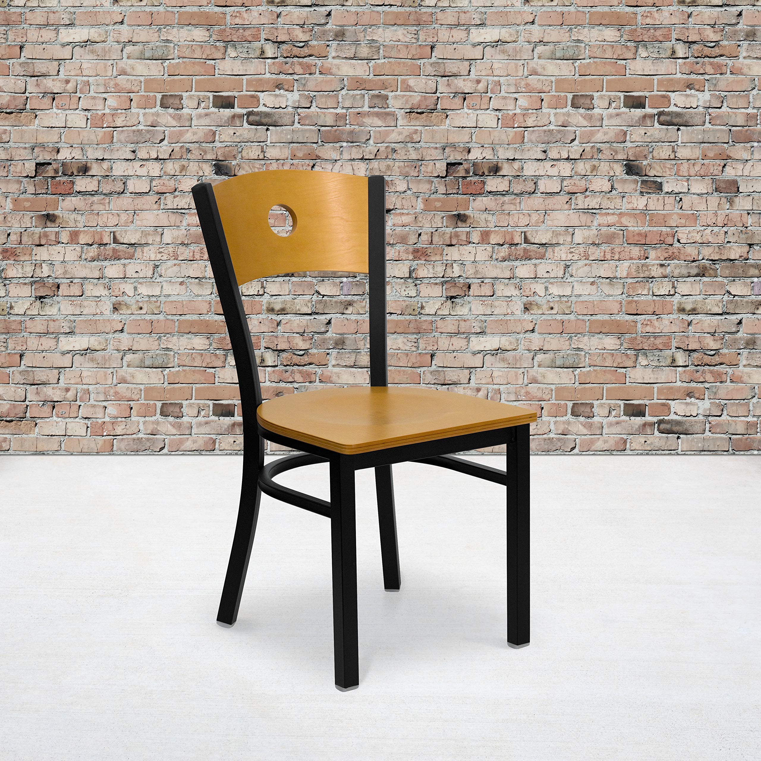 Flash Furniture HERCULES Series Black Metal Restaurant Chair with Natural Wood Back & Seat - Durable Dining Chairs for Restaurants, Cafes, and Home Kitchens