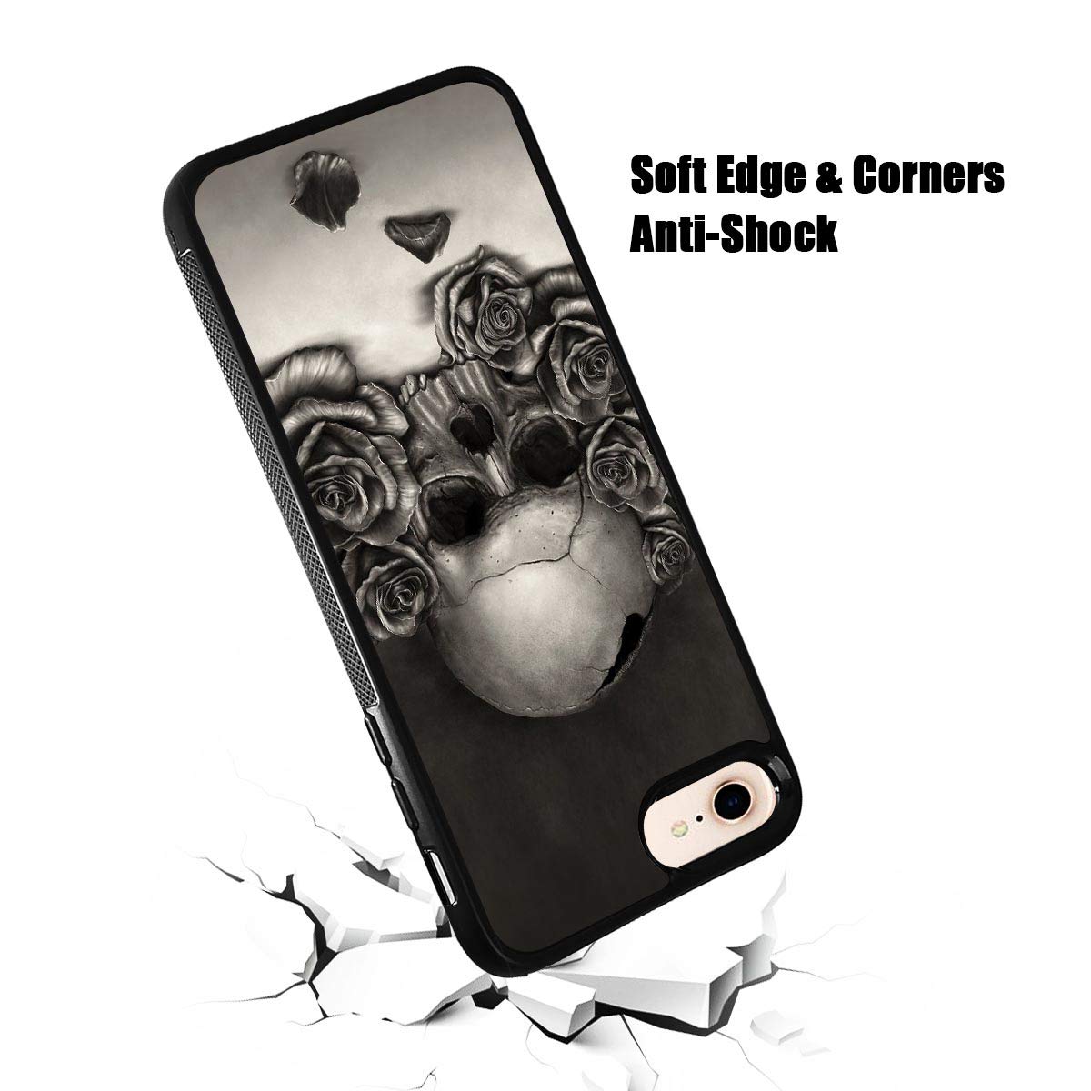Artistic Rose Skull Soft Back Case for iPhone 5/5S/SE (2016) - Durable Protective Phone Cover - Perfect for Everyday Use, Travel & Gift Giving