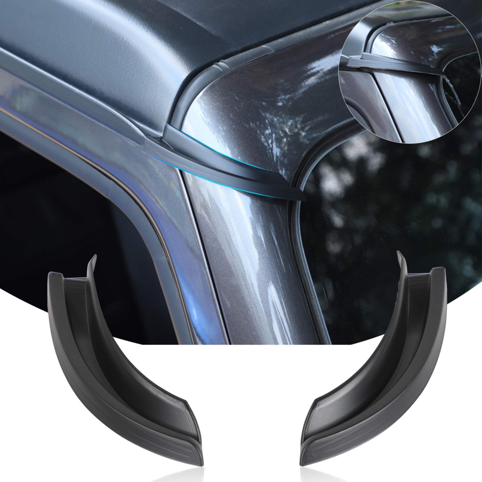 JeCar ABS Hardtop Rain Diverter & Drip Rail Extension - Waterproof Rain Gutter Accessories for Jeep Wrangler JL/JLU (2018-2023) & Gladiator JT (2020-2023) - 1 Pair - Perfect for Off-Roading & Heavy Rain Protection