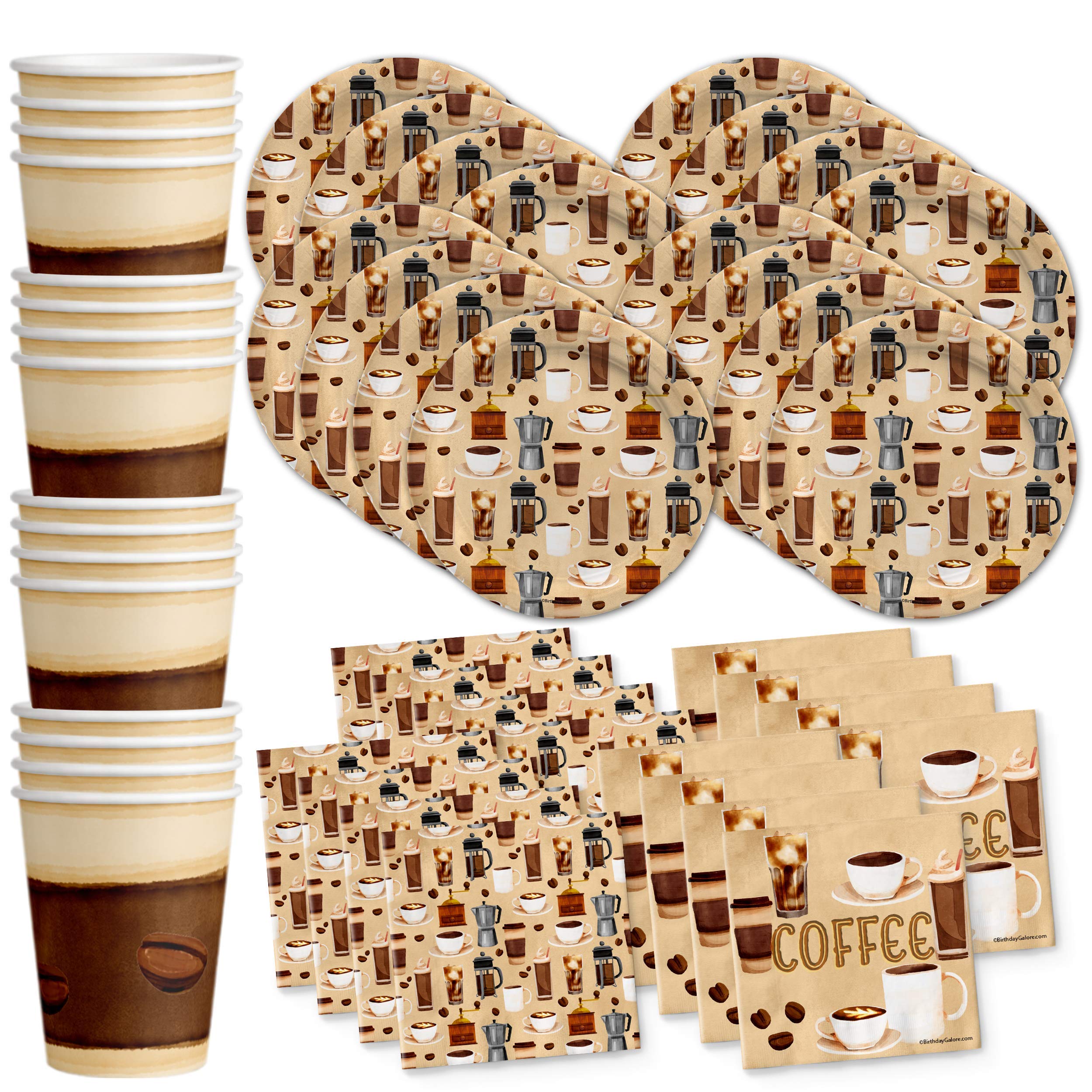 16-Piece Coffee Themed Birthday Party Supplies Set - Plates, Napkins, Cups & Tableware Kit for Adult Coffee Lovers | Perfect for Birthday Celebrations, Office Parties & Bridal Showers