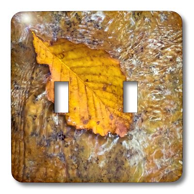 3D Rose Yellow Autumn Leaf on Water Double Toggle Switch - Decorative Wall Plate Cover for Home, Office, or Dorm Room Decor