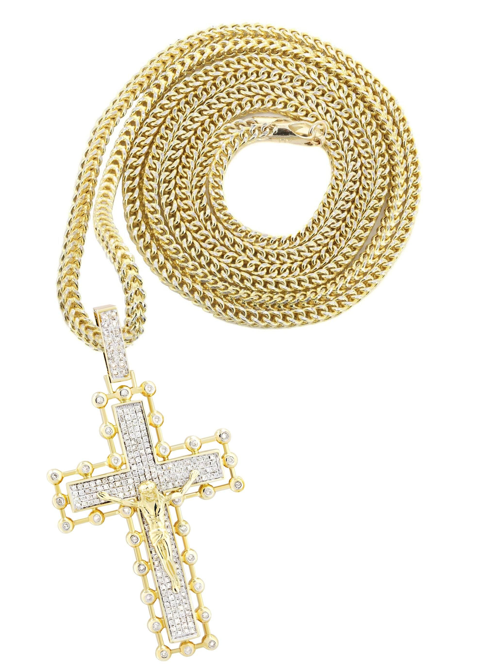 14K Yellow Gold Diamond Cross Pendant Necklace - 2.65 Carat Genuine Diamonds | Elegant Religious Jewelry for Women, Perfect for Church, Weddings & Special Occasions