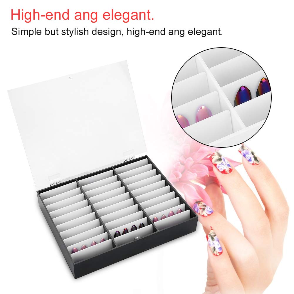 Empty Nail Tips Storage Box - Black Nail Art Decoration Container & Fake Nail Display Case for Salon, DIY Manicure & Professional Nail Artists