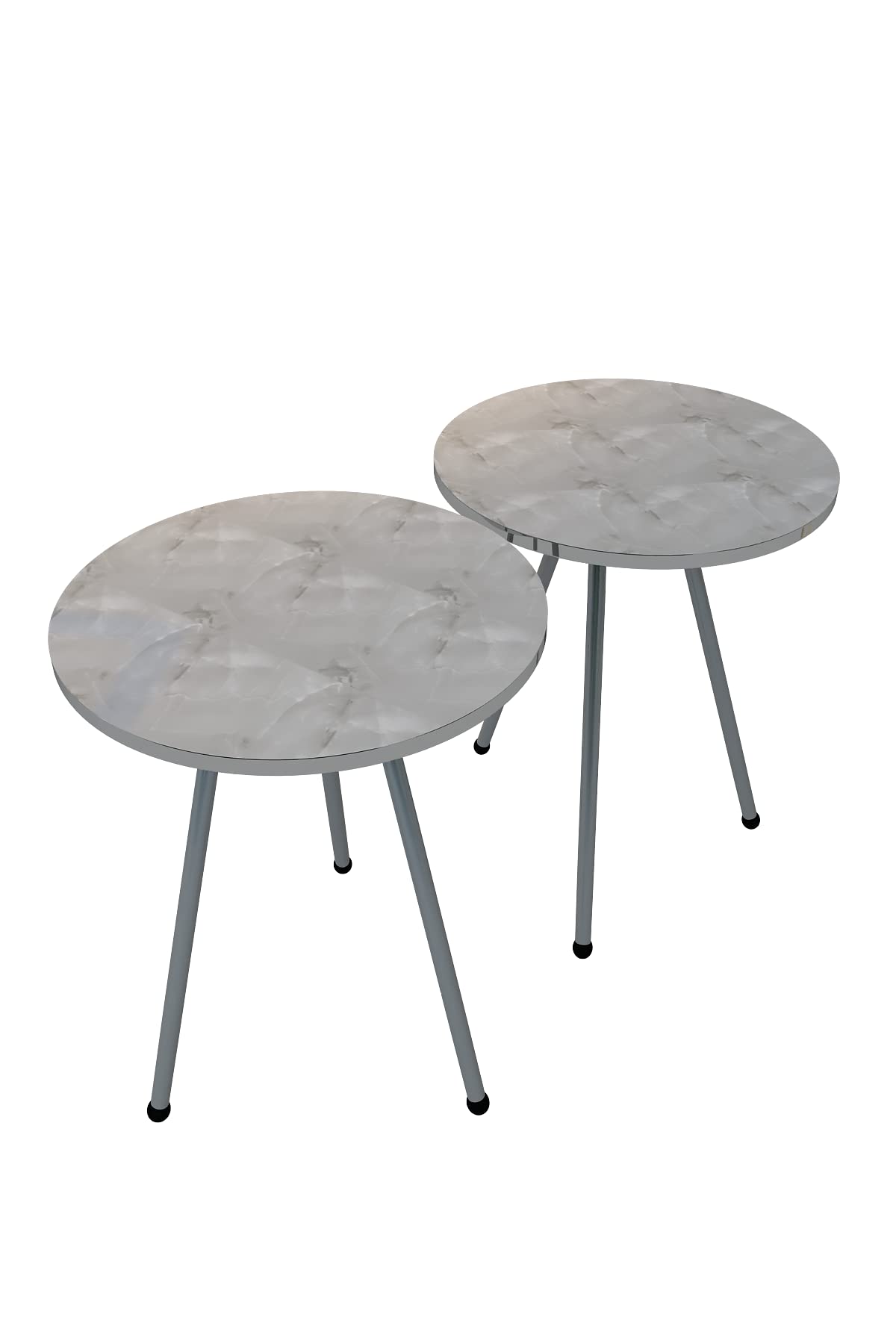 Set of 2 Round Nesting Side Tables - White Marble Look Wood End Tables with Silver Legs, No-Tools Assembly Nightstand for Small Spaces | Perfect for Living Room, Bedroom & Studio Apartment
