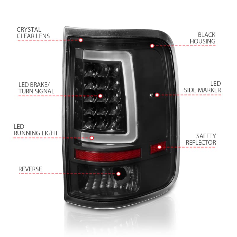 ANZO 311342 LED Tail Lights with Light Bar for 2004-2006 Ford F-150 - Black Housing & Clear Lens - Upgrade Your Truck's Style & Visibility for Night Driving