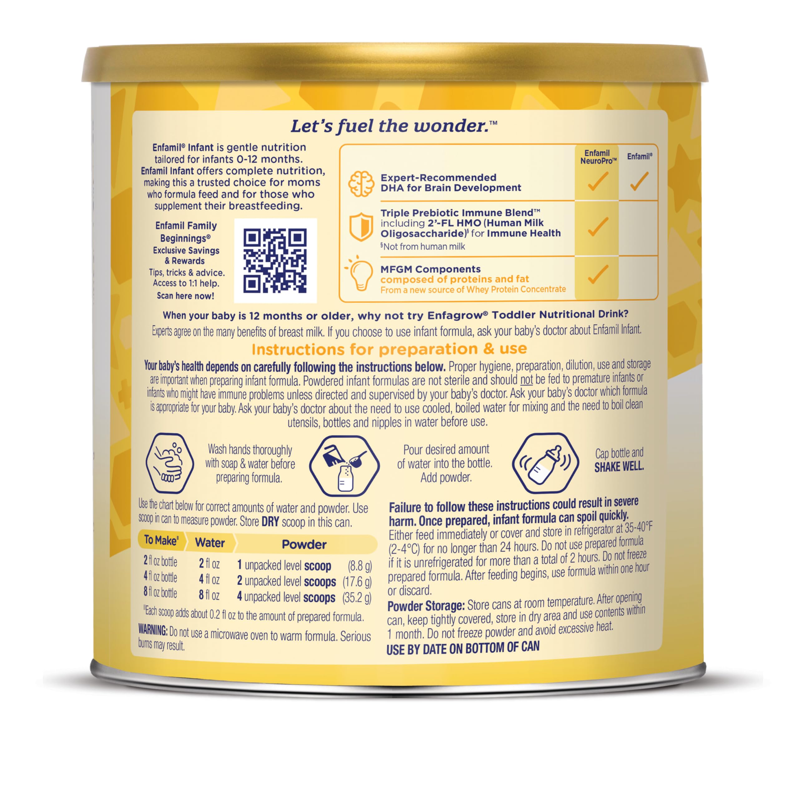 Enfamil Infant Formula Powder - Milk-Based Baby Formula with Iron, Omega-3 DHA & Choline for Brain Development - 21.1 Oz Can - Ideal for Newborns & Infants 0-12 Months - Perfect for Daycare, Travel & On-the-Go Feeding