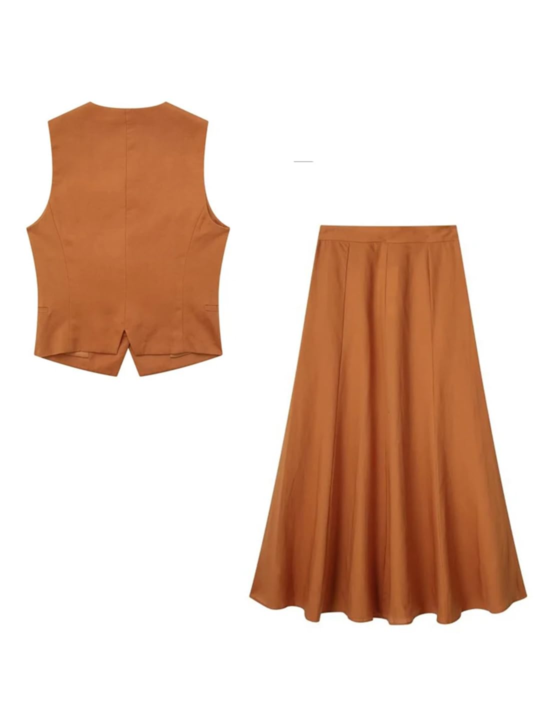 Women's Linen 2-Piece Set - Casual Solid Single Breasted Vest Coat & Long Skirt Outfit | Perfect for Summer, Office Wear & Casual Outings