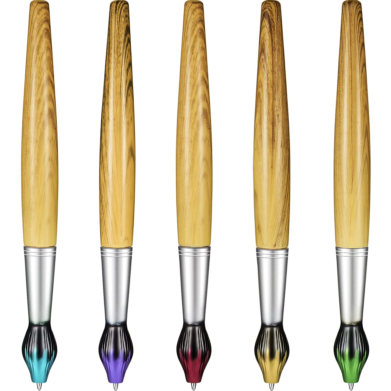 Outus 5-Piece Bamboo Paintbrush Style Retractable Ballpoint Pens - Unique Art Teacher Gifts & Party Favors for Artists, Students & Creative Writing - Perfect for Art Classes, Sketching & Crafting Projects