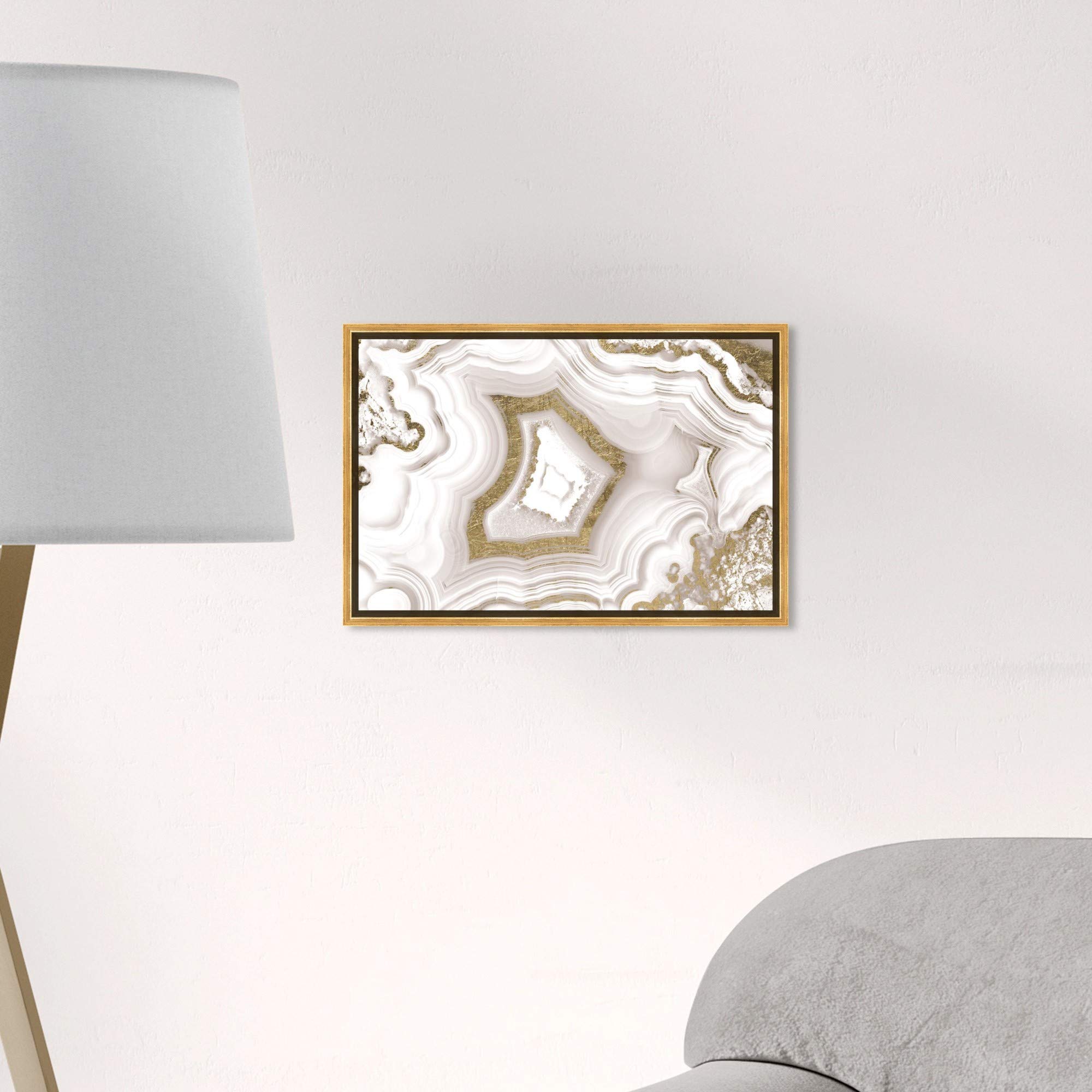 Oliver Gal Artist Co. Abstract Framed Wall Art Canvas Print - 'AdoreGeo Luxe' Crystal Design in Gold & White, 16x24 Inches - Elegant Home Décor for Living Room, Bedroom & Office
