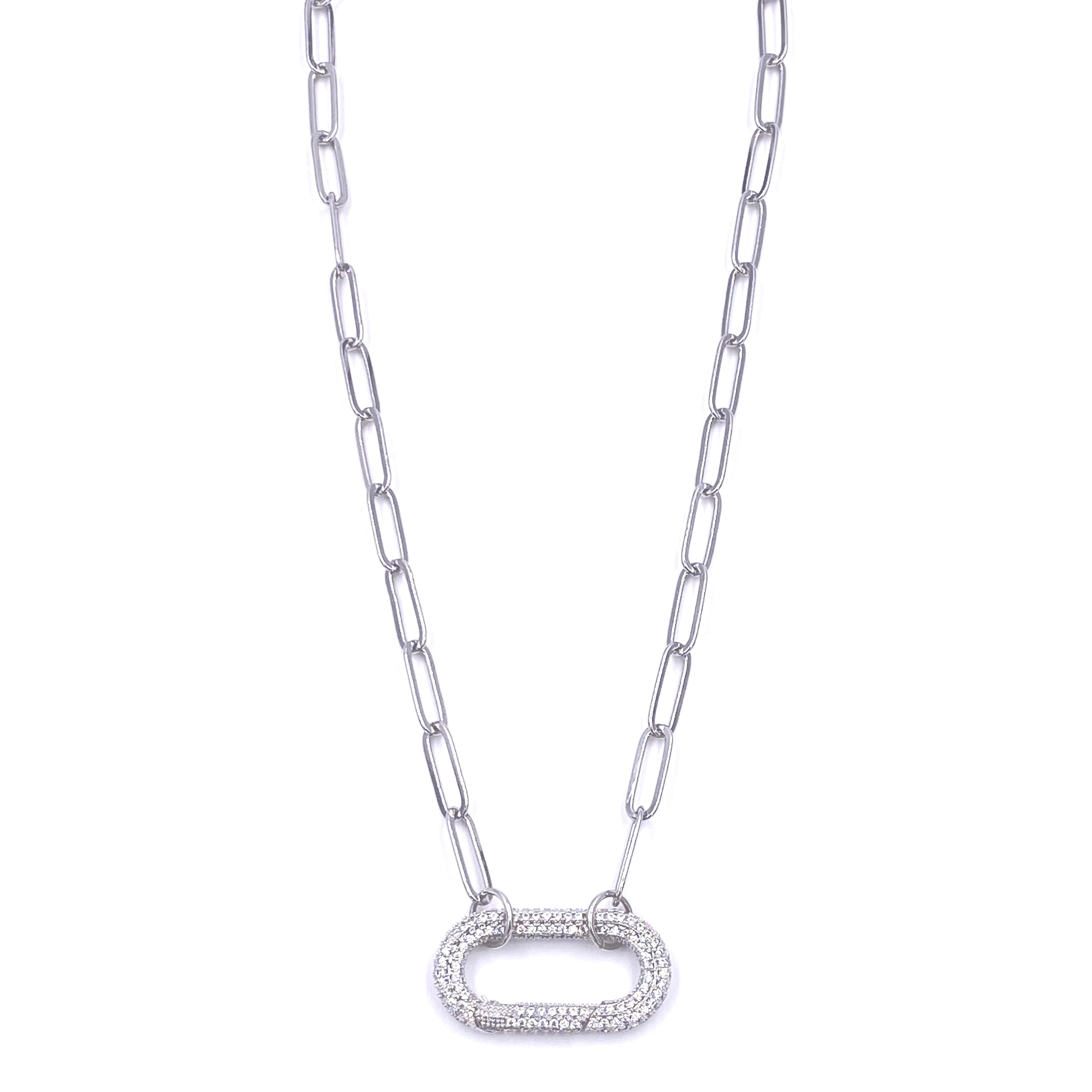 Ashley Gold Stainless Steel Large Open CZ Rectangle Lock Link Necklace for Women - Elegant Cubic Zirconia Pendant Jewelry for Party, Wedding & Evening Outfits