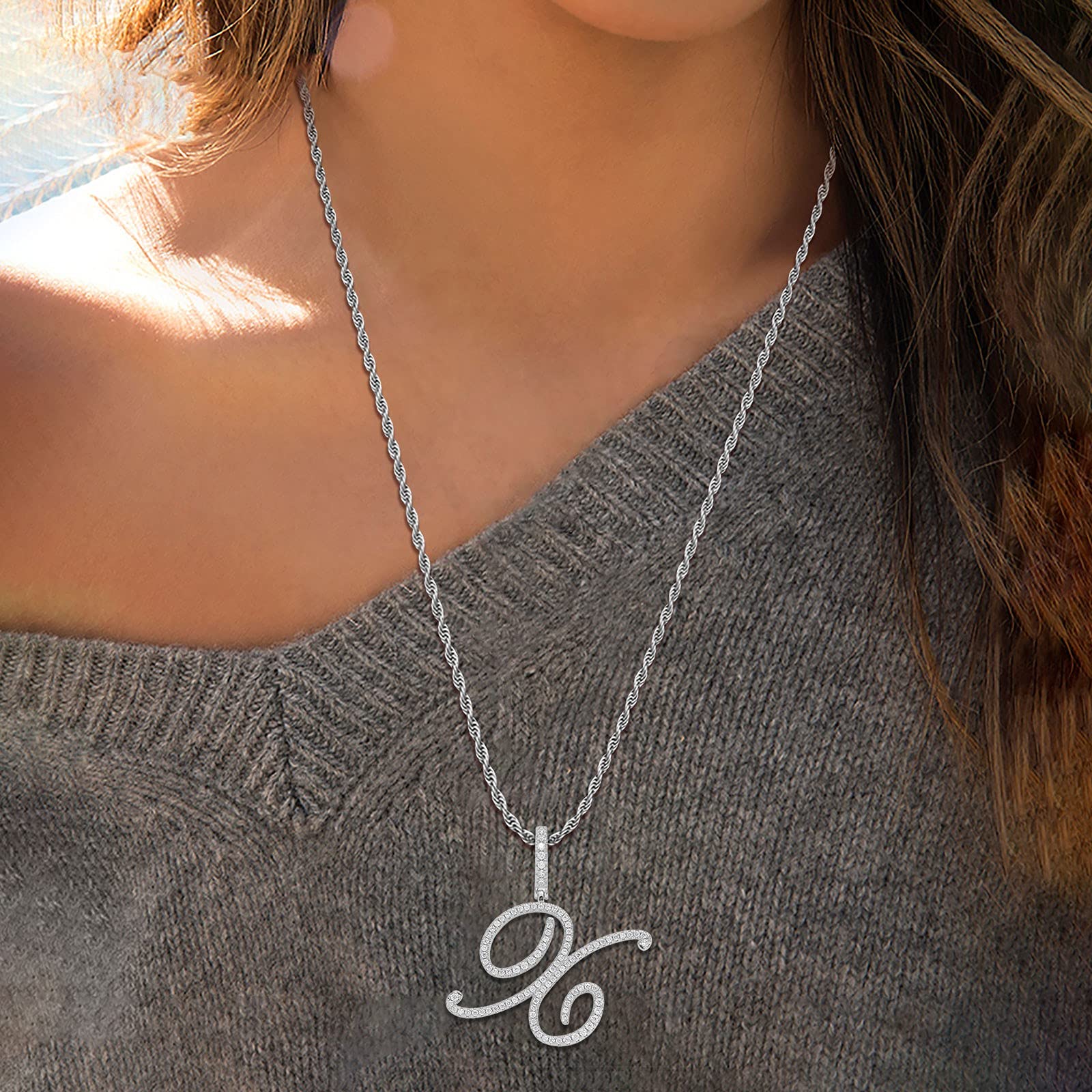 ZZCC Diamond Letter Pendant Necklace for Men & Women - Hip Hop Jewelry with Elegant Retro Design - Perfect Birthday Gift for Her - Great for Parties, Date Nights & Special Occasions (Color: X)