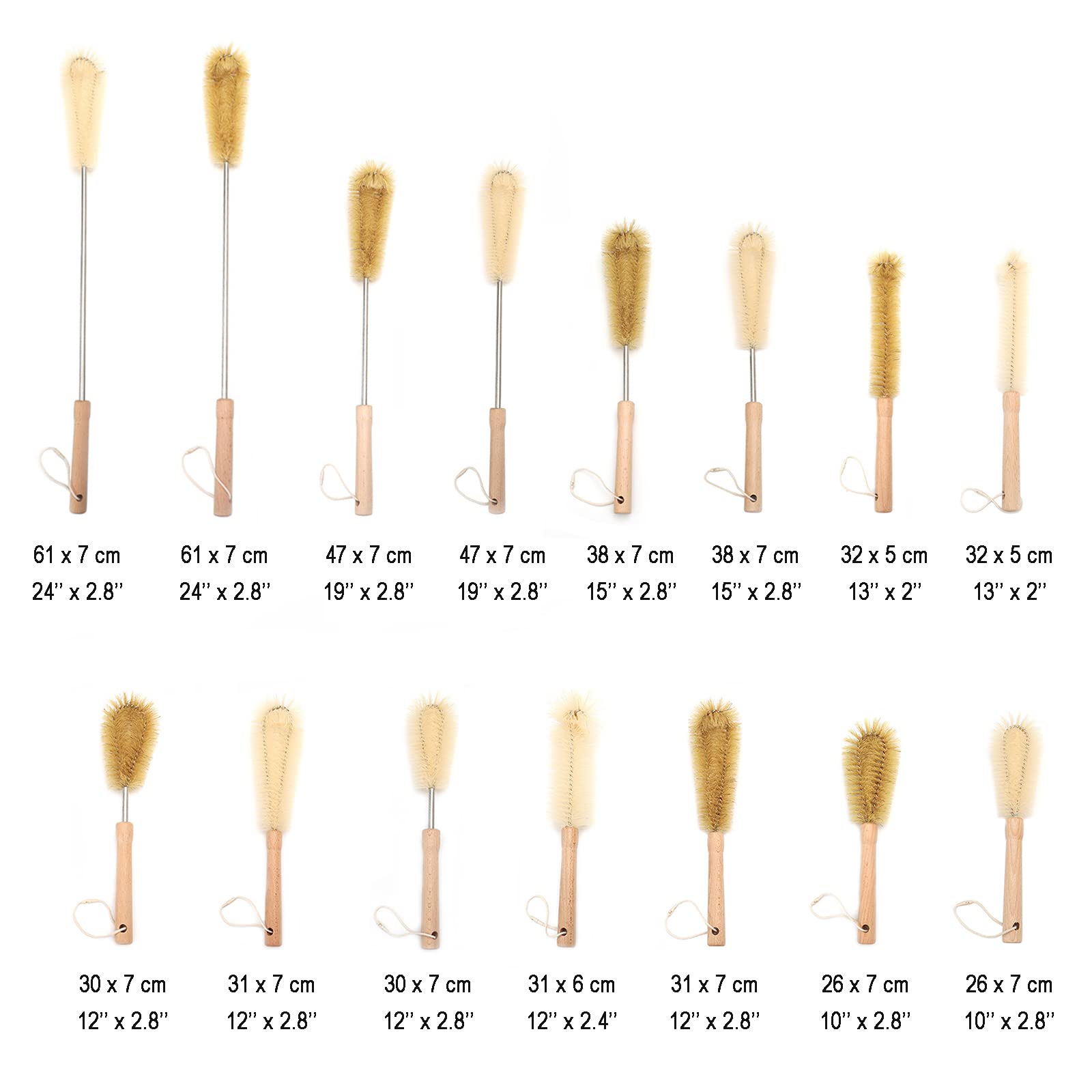 2 Pack Natural Bristle Bottle Cleaning Brushes - 10 Inch V-Shaped Design with Beech Wood Handle | Heavy Duty Kitchen Scrubber for Dishes, Cups, Pans, Vegetables, Sinks & Kettles | Perfect for Home, Restaurant and Commercial Use