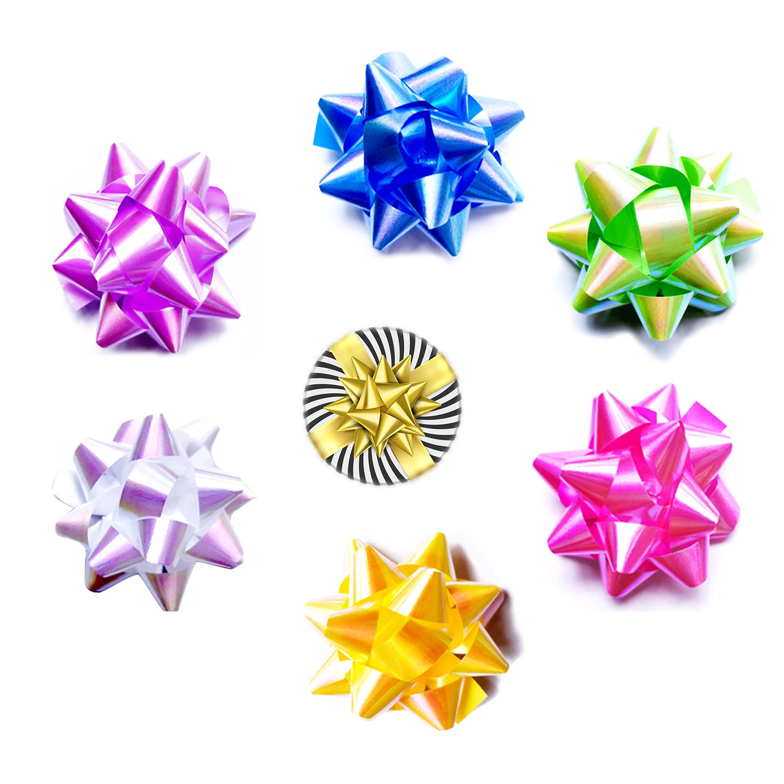 Elify Mini Gift Bows 2.5in - Rainbow Poly Sticky Bows for Gift Wrapping & Crafts