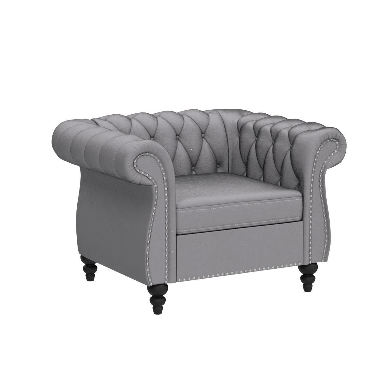 QHITTY Velvet Chesterfield Accent Chair - Modern Tufted Upholstered Living Room Furniture in Grey | Perfect for Home Office, Lounge & Reading Nook