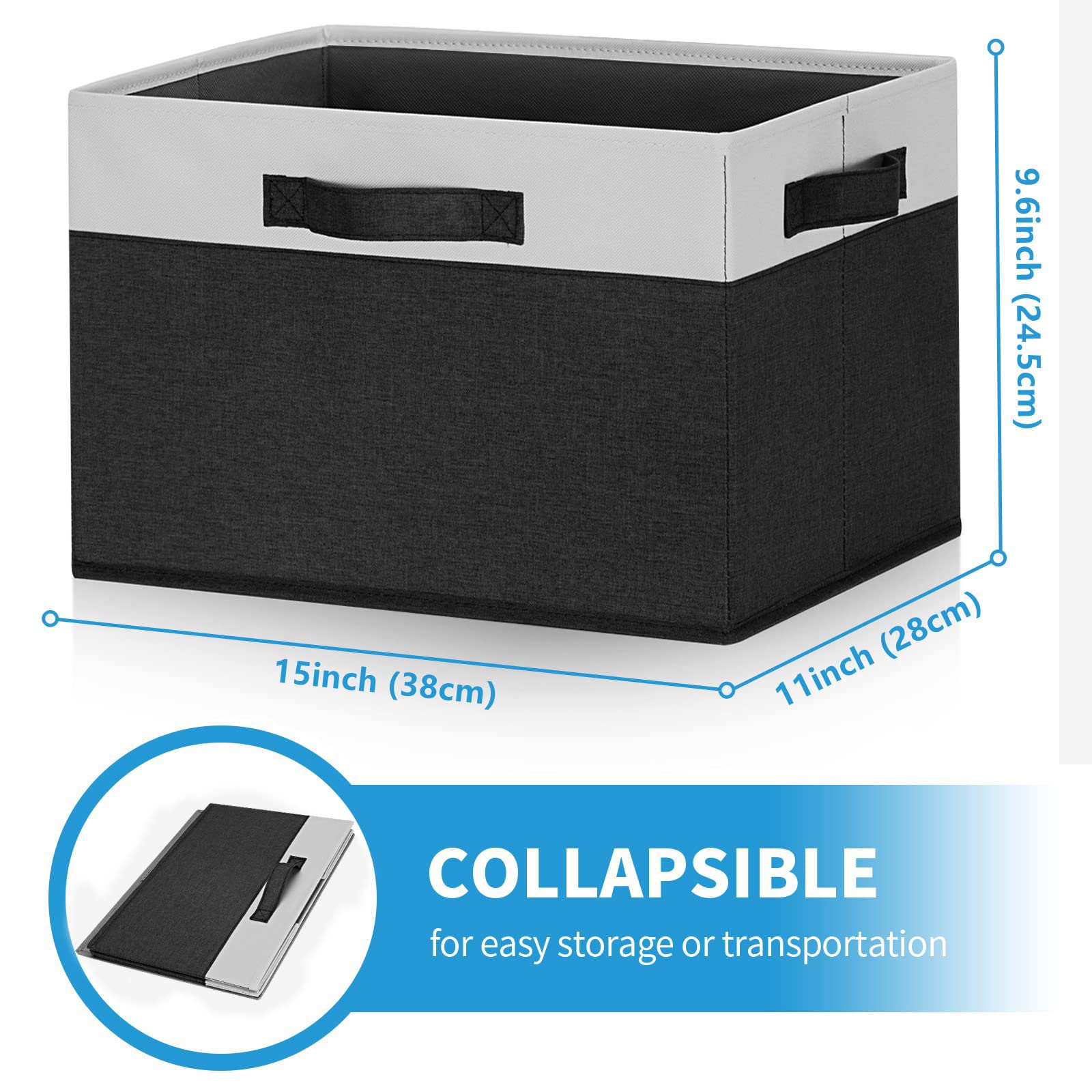 Sturdy Fabric Storage Bins with Lid (6-Pack) - Large Closet Organizer Boxes with 3 Handles & Label Window - Perfect for Home, Bedroom, Office & Kids' Toy Storage (Black, 15
