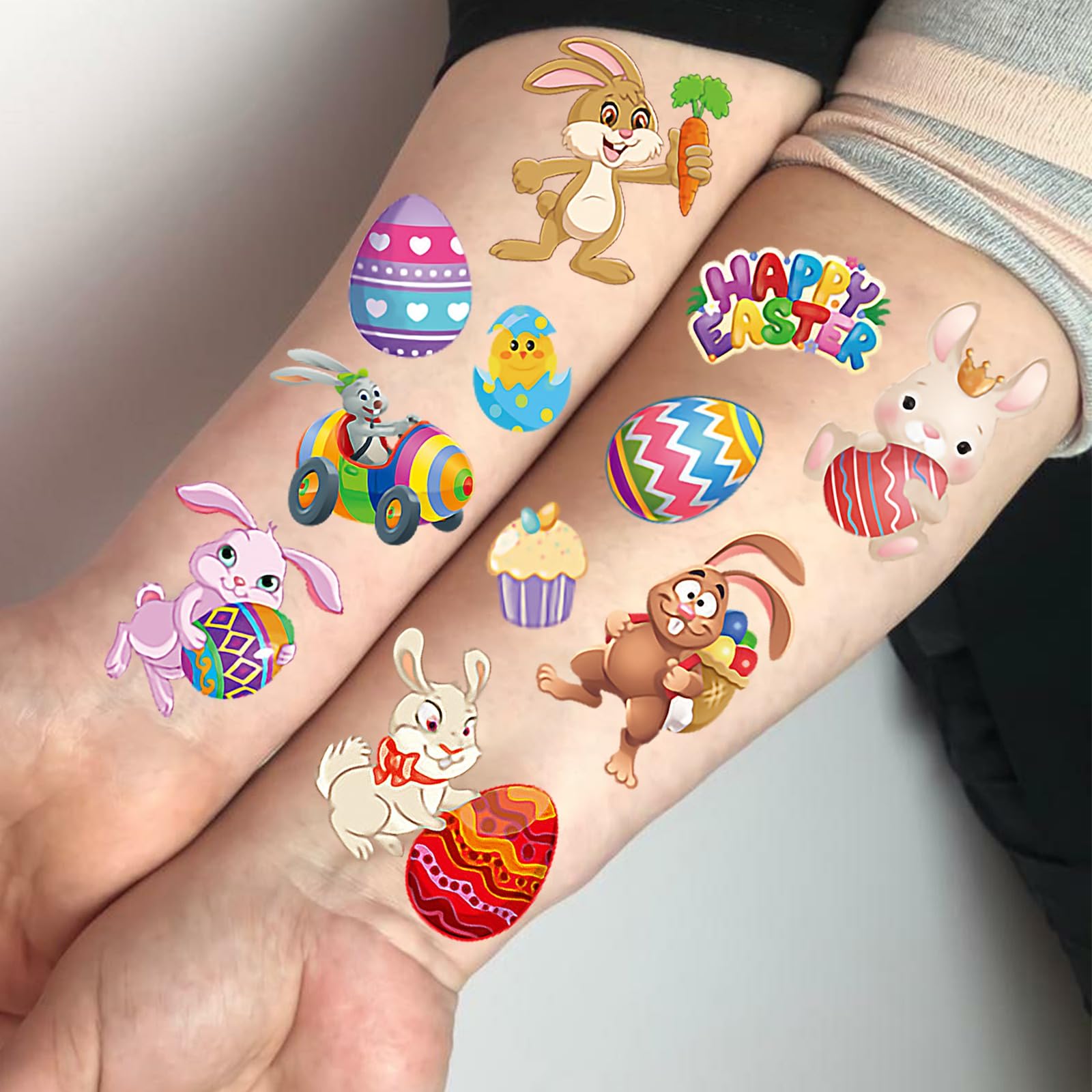 10 Sheets Happy Easter Temporary Tattoos for Kids - Bunny & Egg Designs - Easter Party Favors, Goodie Bag Fillers, Basket Stuffers - Perfect for Easter Celebrations, Egg Hunts & Classroom Activities