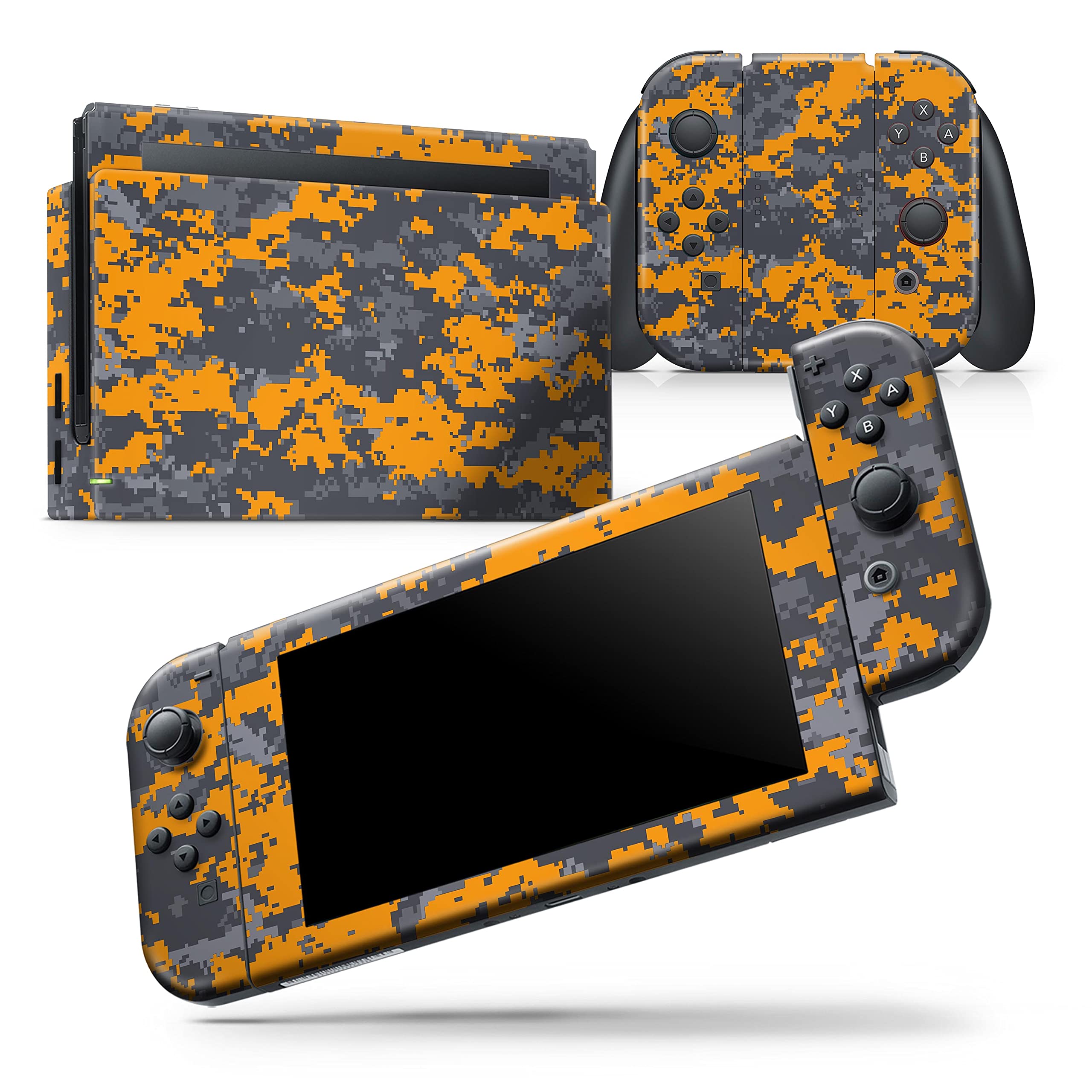 Nintendo Switch OLED Skin Decal - Scratch-Resistant Removable Vinyl Wrap Cover Compatible with Switch OLED Console & Joy-Con - Orange Gray Digital Camouflage Design for Gaming Protection & Style Upgrade