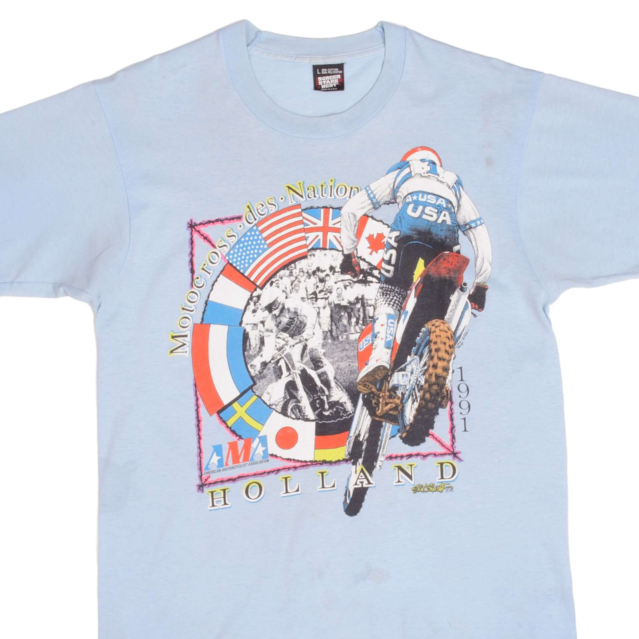 Vintage AMA Motocross des Nations Holland 1991 Retro T-Shirt - Medium Size, Made in USA - Perfect for Motocross Fans, Vintage Collectors & Casual Wear