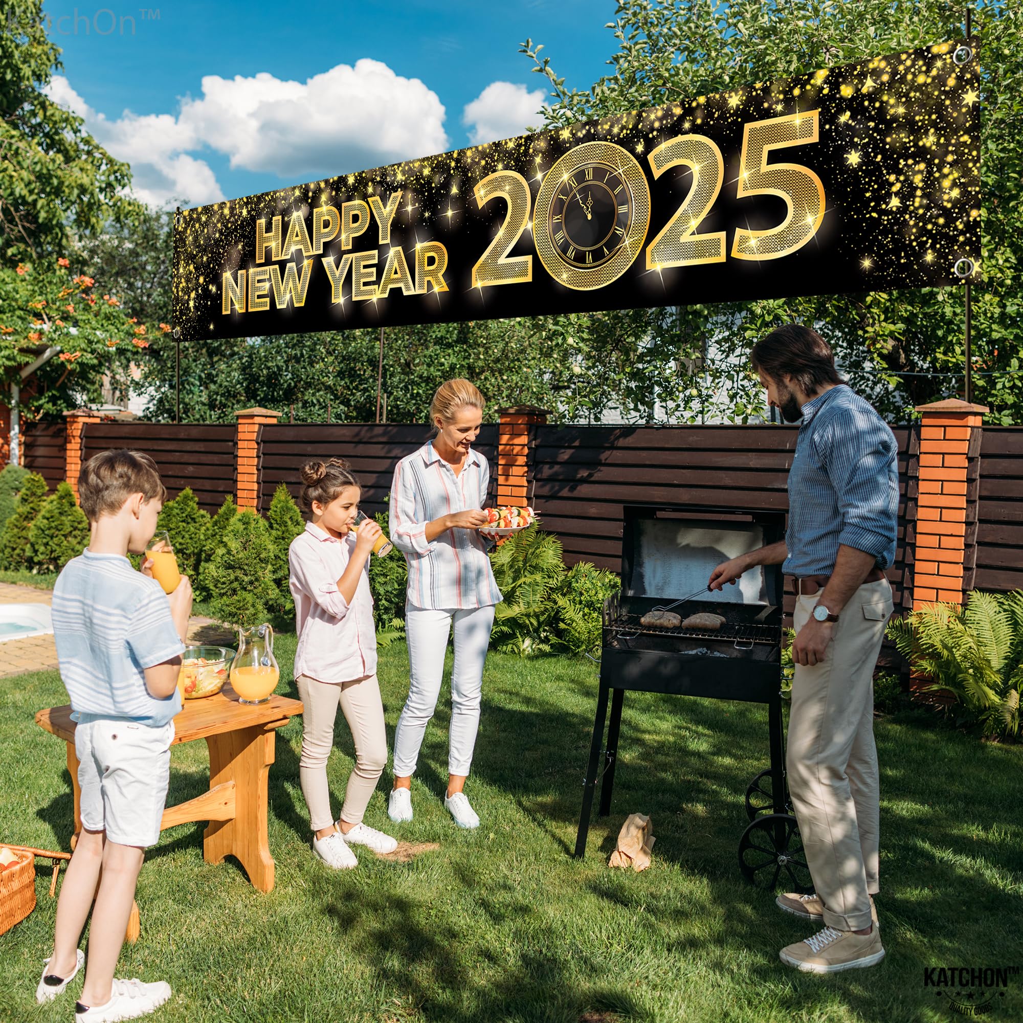 KatchOn 2025 Happy New Year Banner - 120x20 Inch Large Outdoor Yard Sign | New Year's Eve Party Decorations & NYE Party Supplies 2025 | Perfect for Front Yard Decor, New Year Countdown Events & Holiday Home Decoration