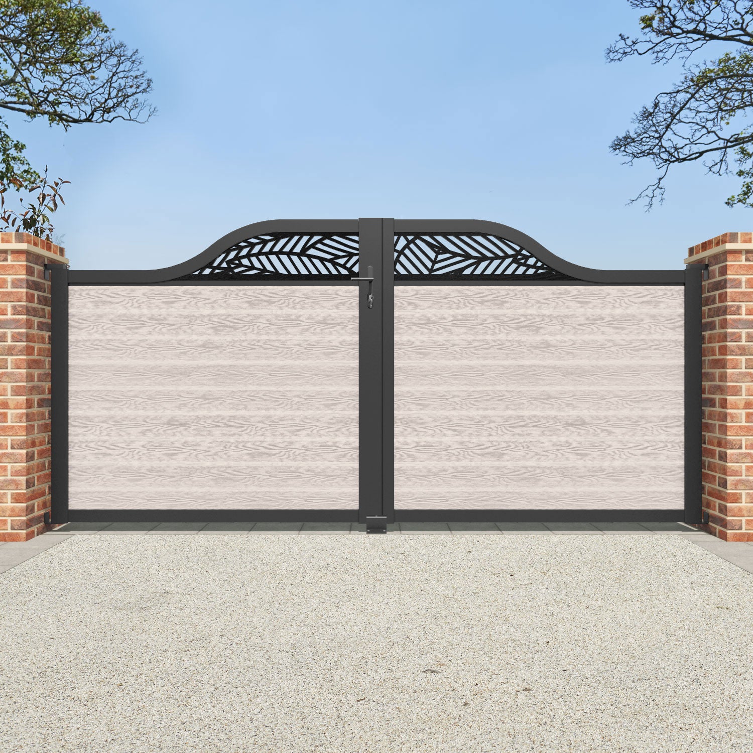 Classic Habitat Curved Top Driveway Gate - Mid Stone Design with Top Screen | Durable & Stylish Driveway Entrance Solution for Homes & Estates