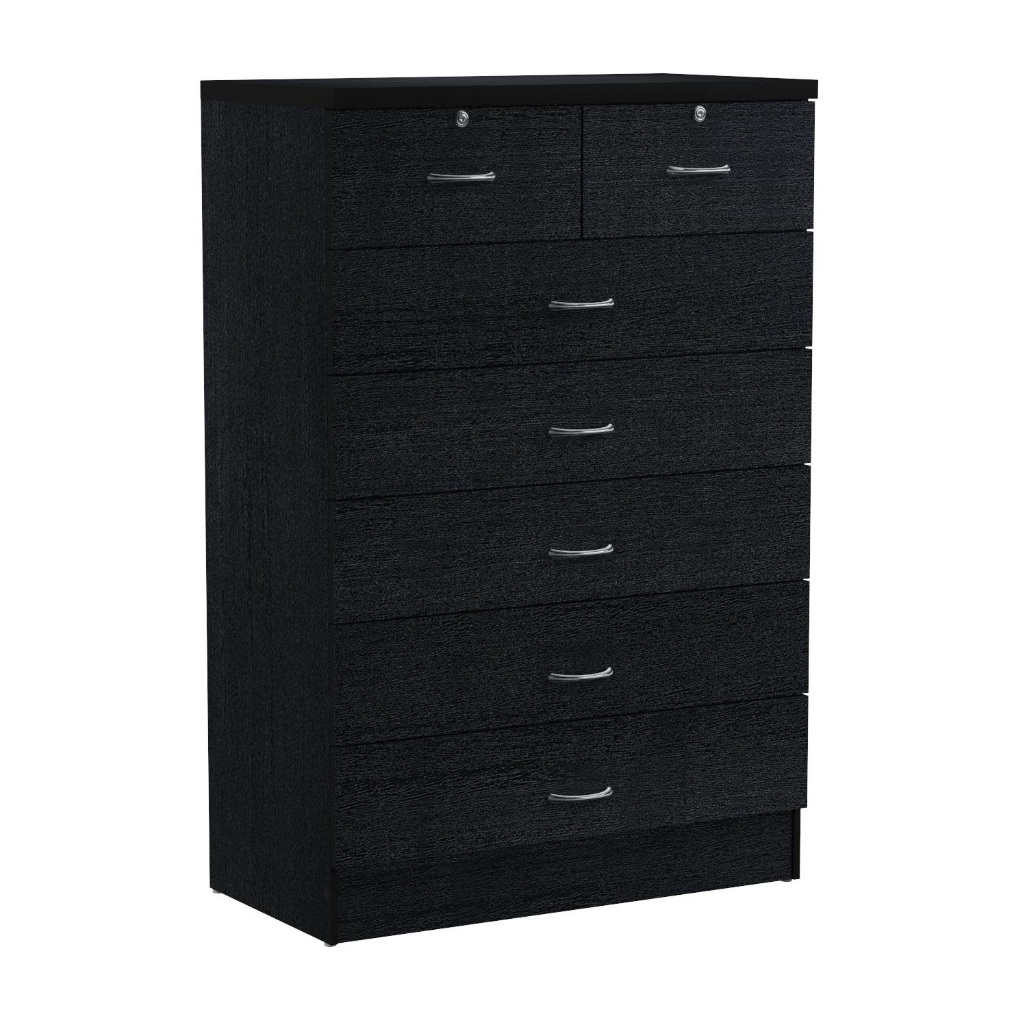 HODEDAH 7-Drawer Wooden Dresser for Bedroom, 31.5-Inch Wide Chest of Drawers with Locking Top Drawers - Black Storage Organizer for Clothes, Perfect for Master Bedroom, Guest Room or Dorm Organization