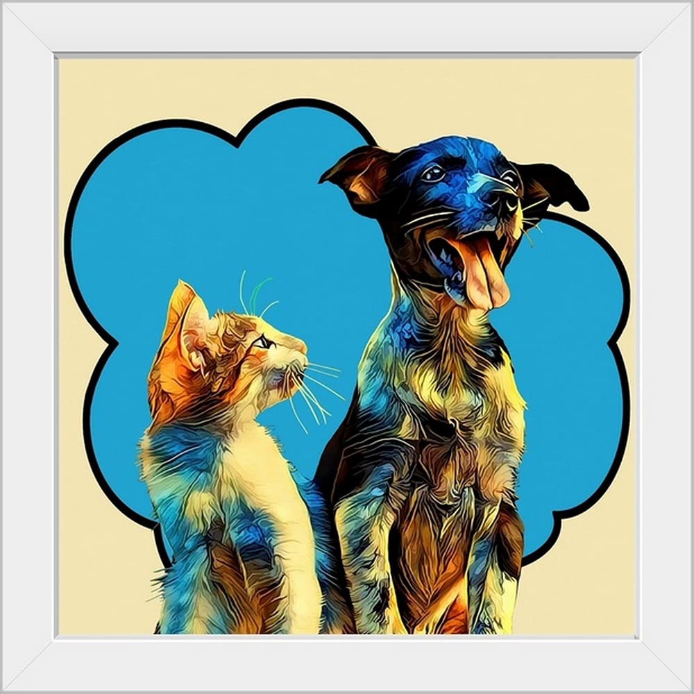 CANVAS ON DEMAND Pop Dog IX White Framed Wall Art Print - Modern Dog Painting for Living Room Decor, Pet Lover Gift & Home Office Artwork