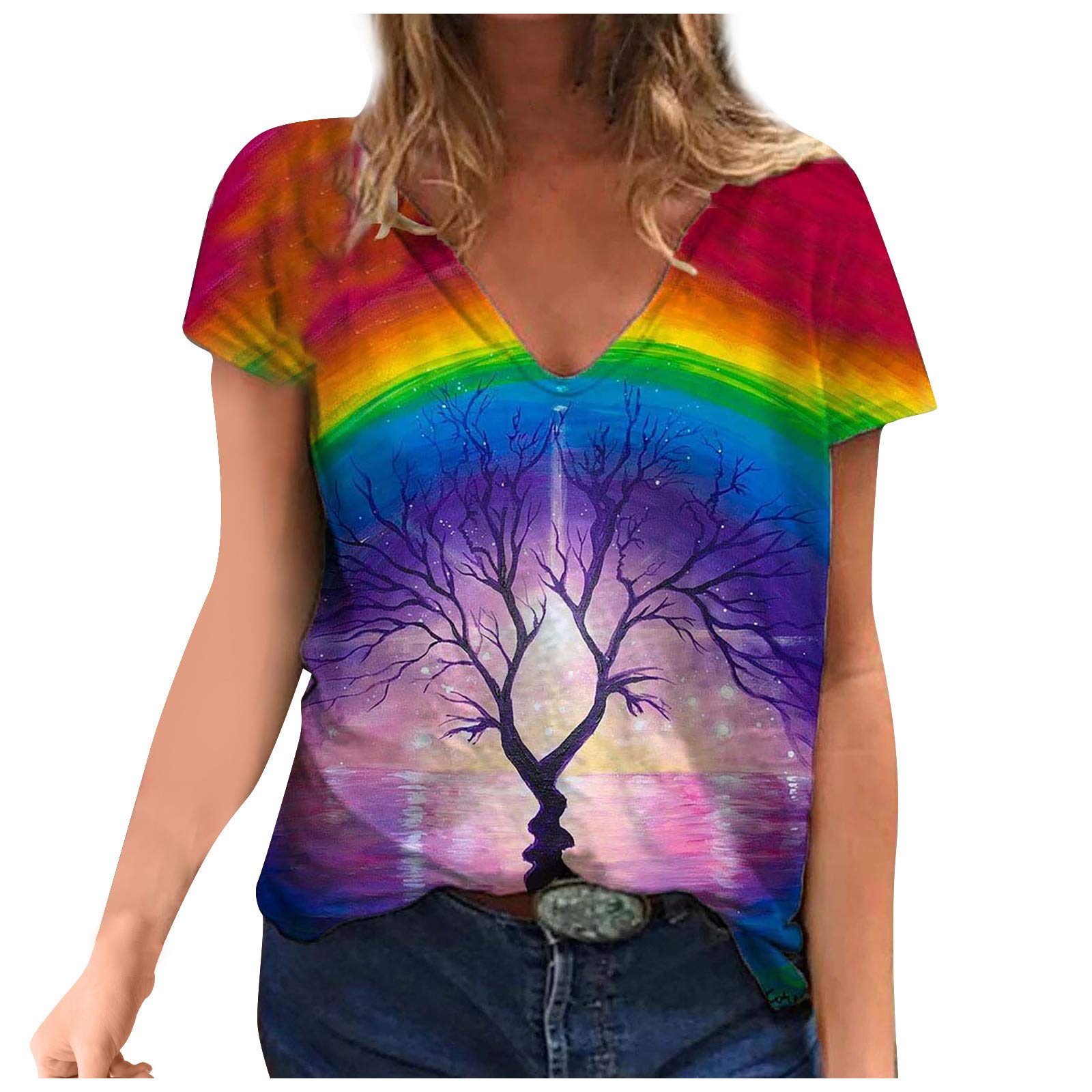 Women's Cold Shoulder Tops - Summer Short Sleeve Loose Casual Blouse with Cute Printed Graphic | Perfect for Beach Outings, Date Nights & Weekend Wear