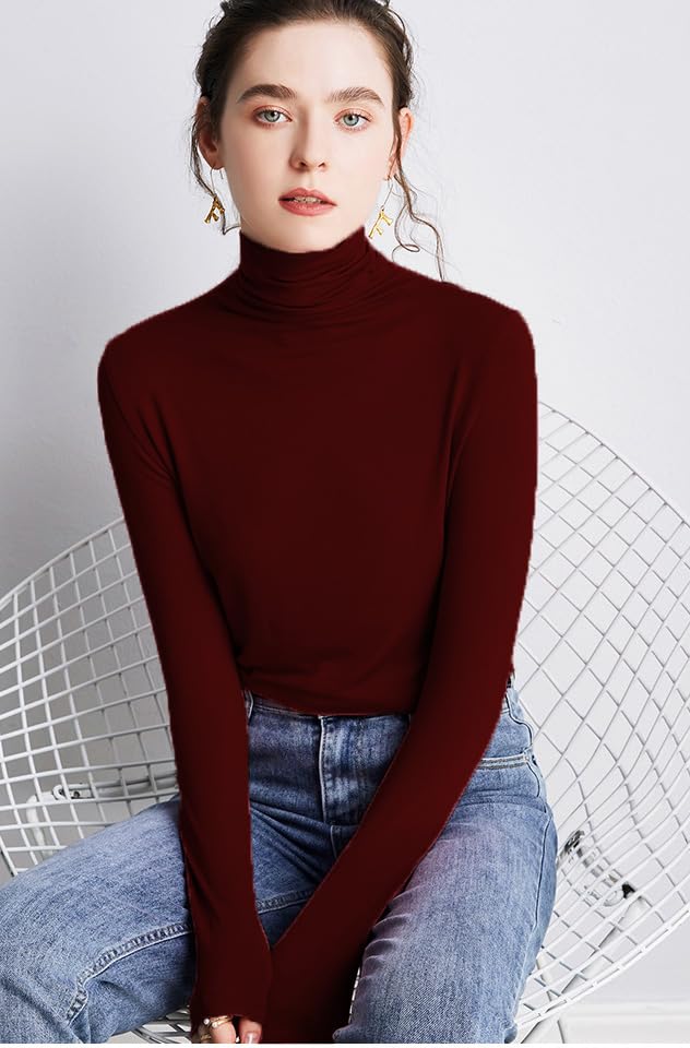 Women's Soft Cotton Long Sleeve Mock Turtleneck Shirts - Stretchy Underscrubs Layering Tee Tops for Nurses, Doctors & Healthcare Professionals | Comfortable Workwear for Medical Professionals & Casual Wear
