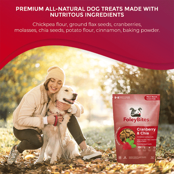 Premium Baked Dog Treats with Cranberry & Chia - Foley Bites - Healthy Snacks for Dogs - Perfect for Training, Rewards & Dental Health