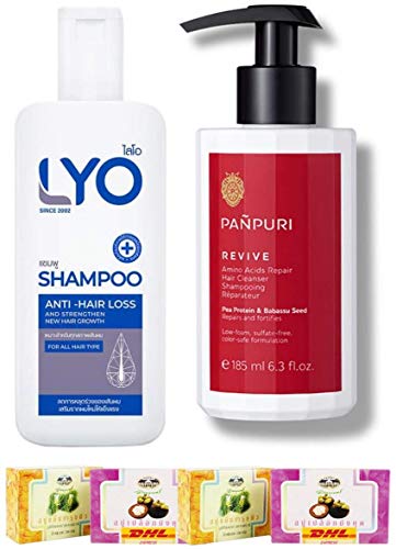 Lyo Shampoo Set A17 - Anti Hair Loss & Strengthening Formula with Panpuri Amino Acids for Hair Repair | DHL Express Shipping by ThaiGiftShop | Perfect for Damaged Hair Care & Daily Scalp Nourishment | [Free Tomato Facial Mask Included]