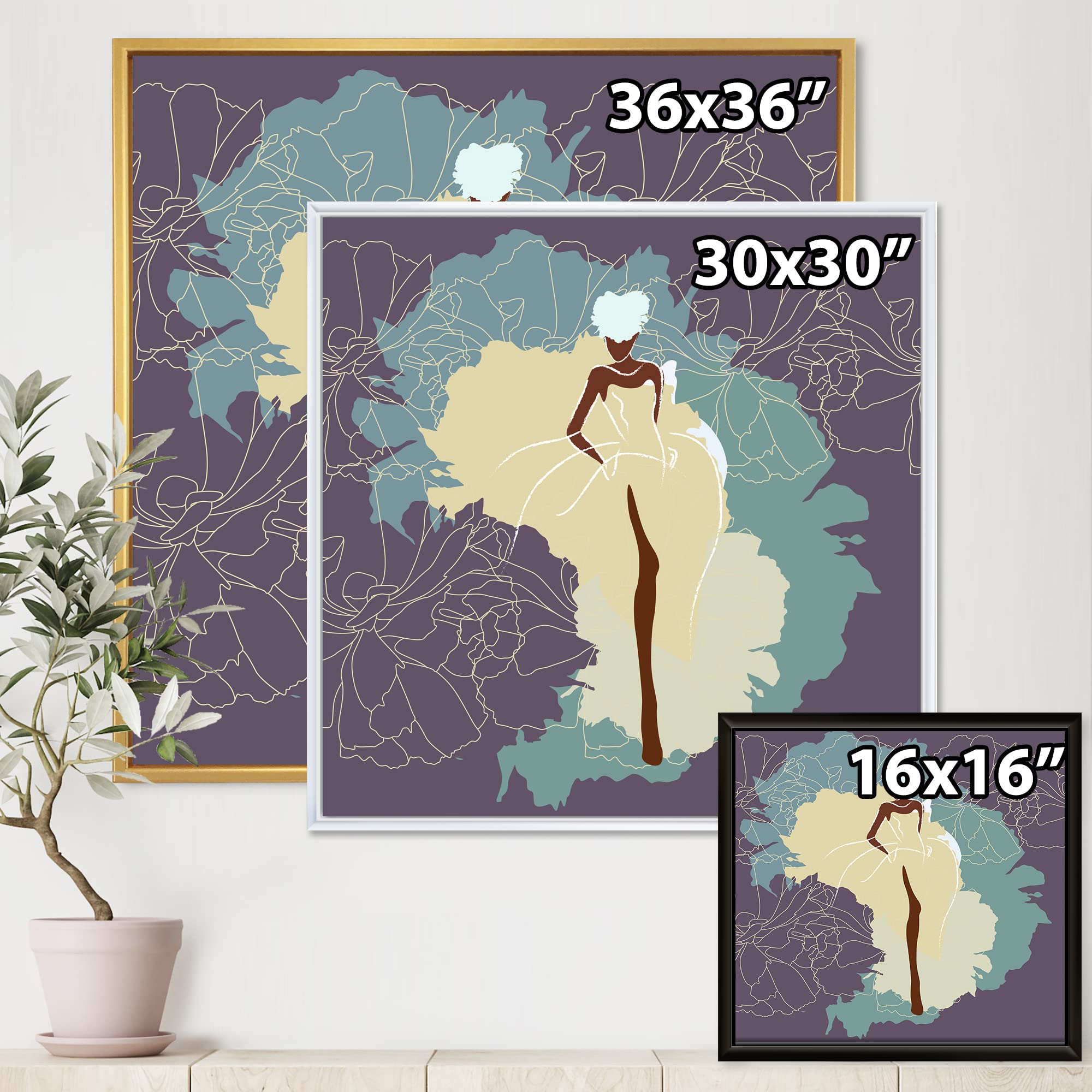 African American Bride in Elegant Wedding Dress - Modern Framed Canvas Wall Art Print for Home Decor, Living Room, Bedroom & Wedding Gift