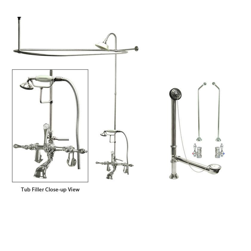 Chrome Clawfoot Tub Faucet Shower Kit with Enclosure & Curtain Rod - 52T1CTS - Perfect for Vintage Bathroom Renovations and Spa-Like Showers