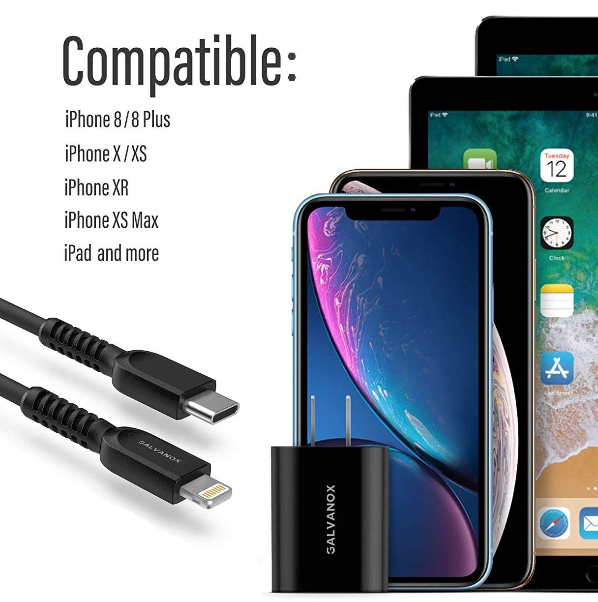 Galvanox MFi Certified Fast iPhone Charger - 18W USB-C Wall Plug & Lightning Cable - Rapid Charging for iPhone 14/13/12/11 Pro Max - Perfect for Home, Office & Travel Charging Needs