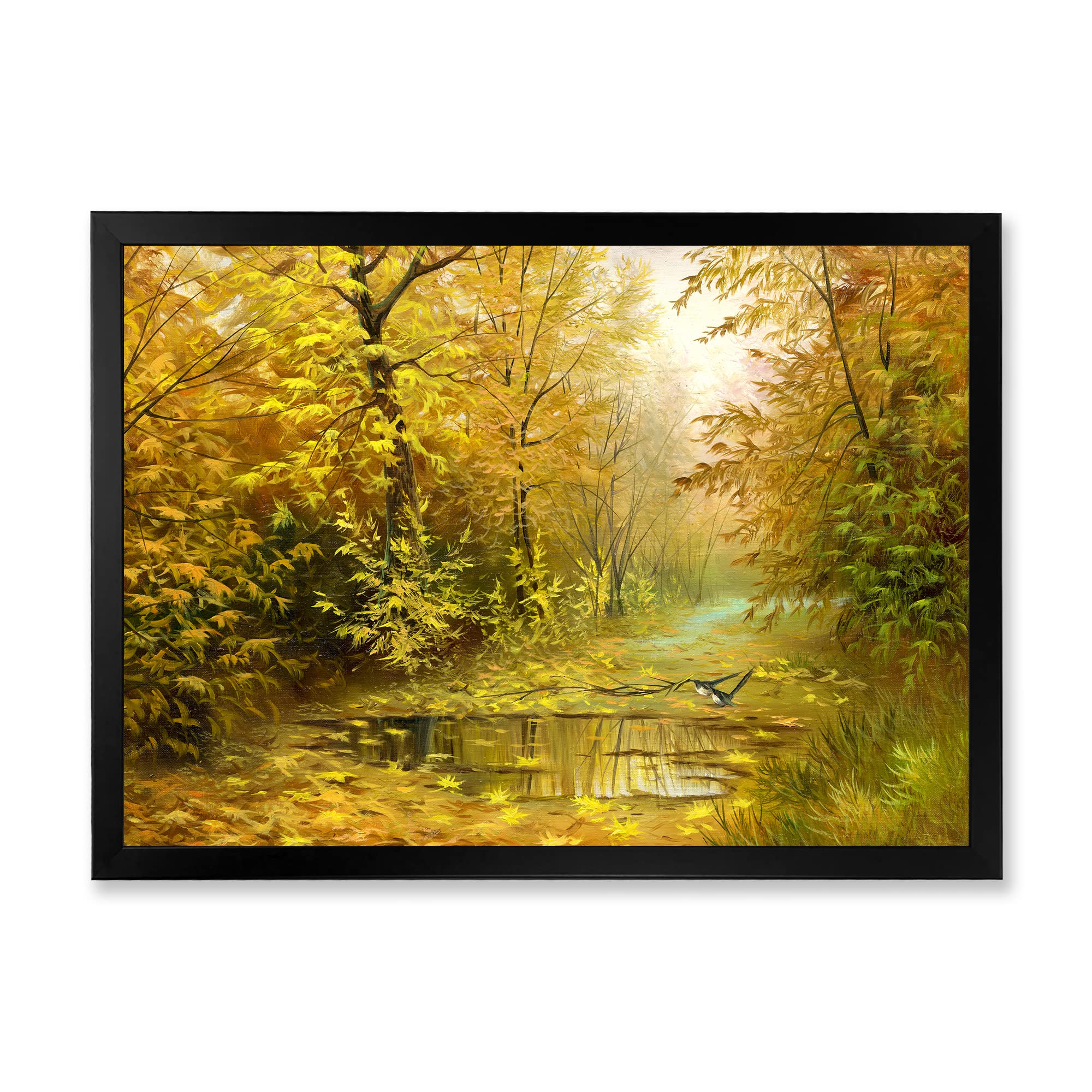 Yellow Woodlands Country Framed Wall Art - Rustic Nature Landscape Painting for Living Room, Bedroom & Office Decor