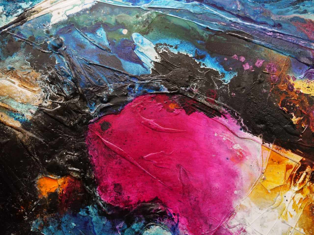 160cm x 100cm Red Violet Rush Abstract Textured Painting - Violet Magenta Black Modern Artwork for Living Room, Bedroom & Office Wall Decor
