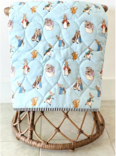 Reversible Peter Rabbit Baby Quilt - 100% Cotton Nursery Blanket with Aqua Dots Design | Soft & Lightweight for Crib, Stroller, Travel & Gift