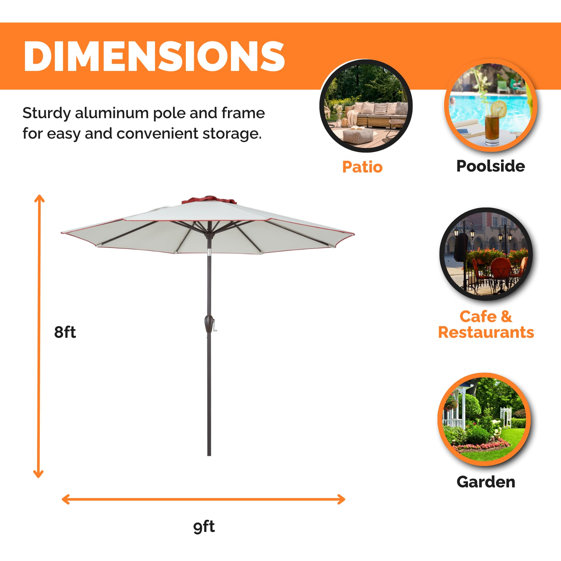 9FT Beige Terracotta Outdoor Patio Umbrella - Fade Resistant, Easy Crank Open & Push Button Tilt - Perfect for Backyard, Poolside, and Beach Use