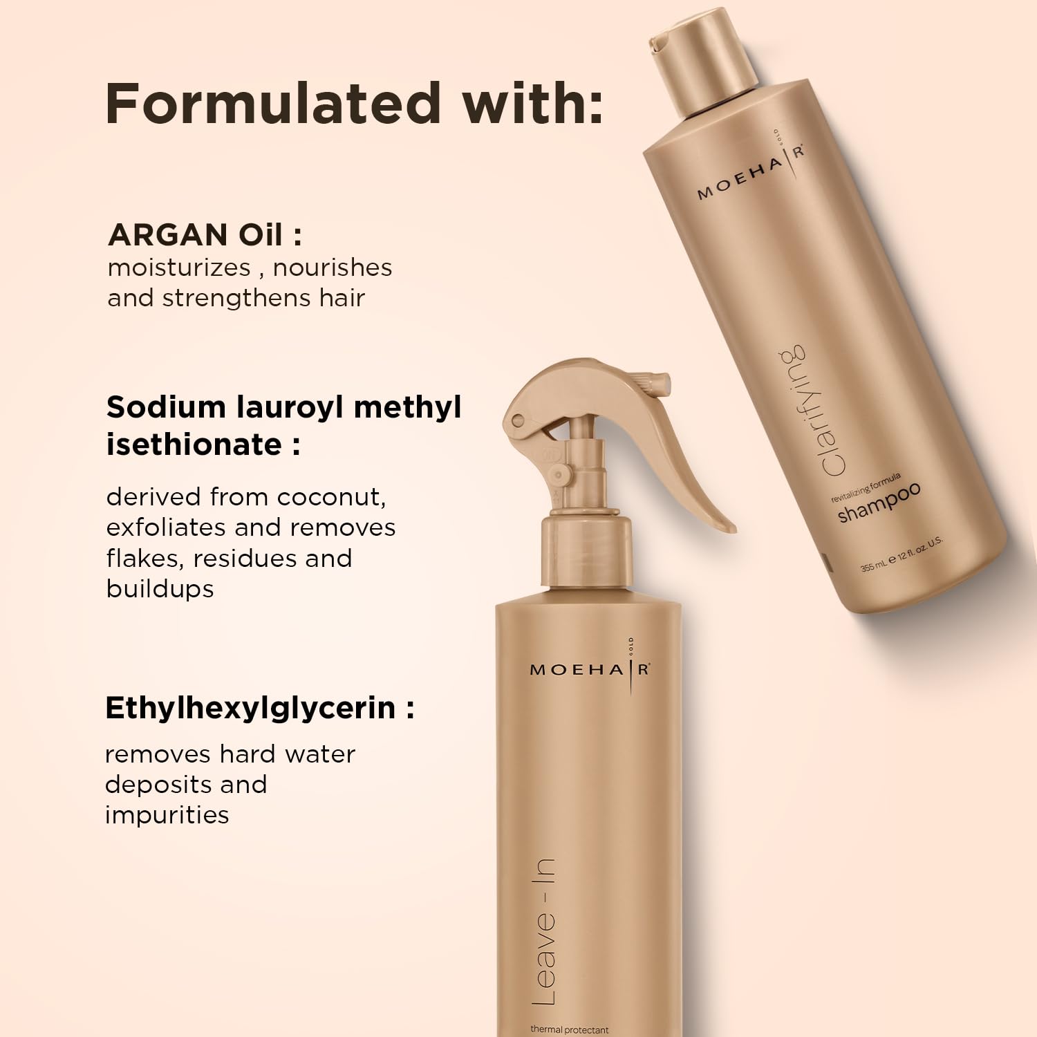MOEHAIR Clarifying Shampoo & Leave-In Conditioner Set (12 Fl Oz Each) - Scalp Detox Shampoo for Dirt & Product Buildup Removal - Hydrating Moisturizing Hair Care - Paraben & Sulfate Free - Perfect for Daily Use & Post-Styling Treatment