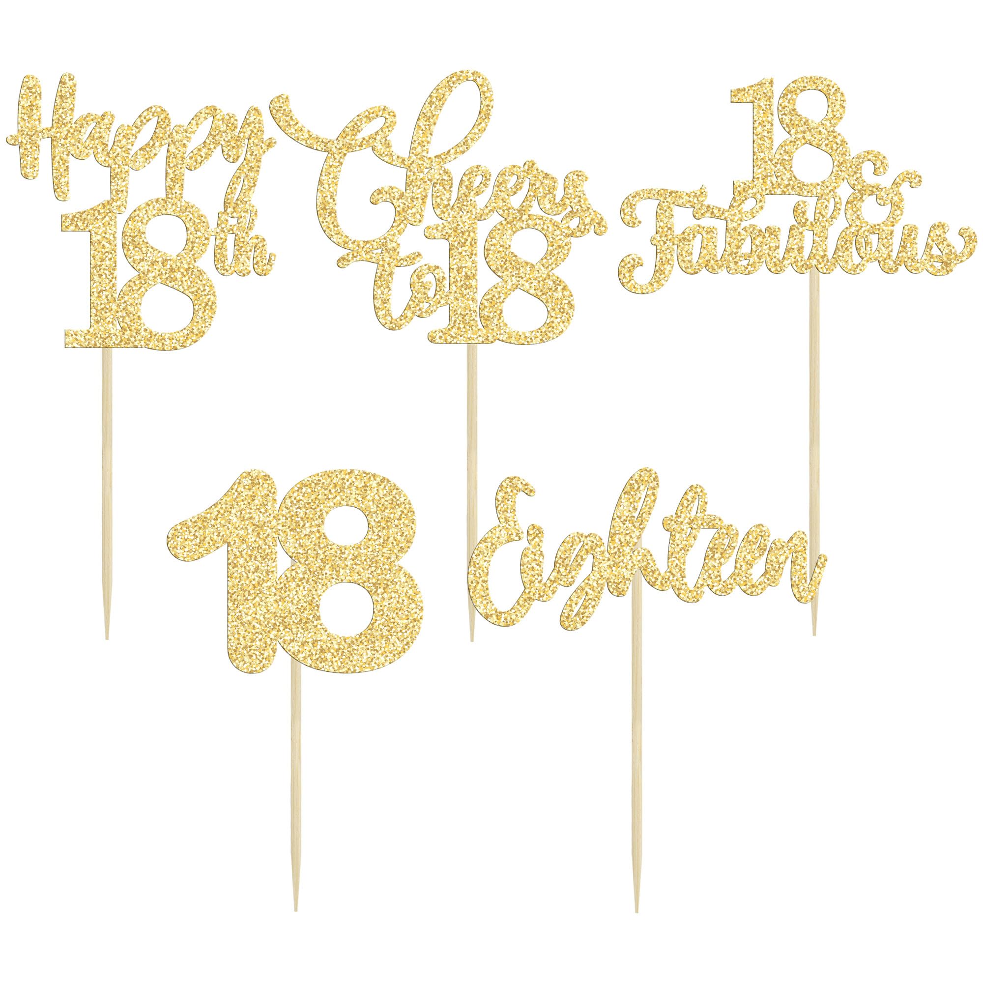 30 Pack Gold Glitter Happy 18th Birthday Cupcake Toppers - Cheers to 18 Years Cake Decorations for Anniversary Party, Graduation Celebration & Sweet 16 Decor