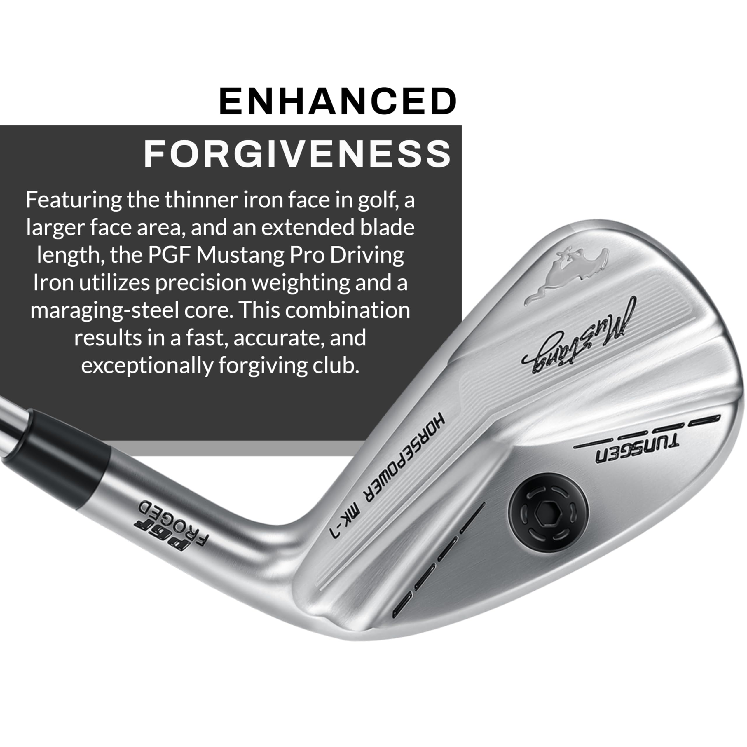 PGF Mustang Horsepower Pro Forged Utility Driving Iron - High Performance Golf Club for Precision Shots | Perfect for Fairway Play & Long Approach Shots