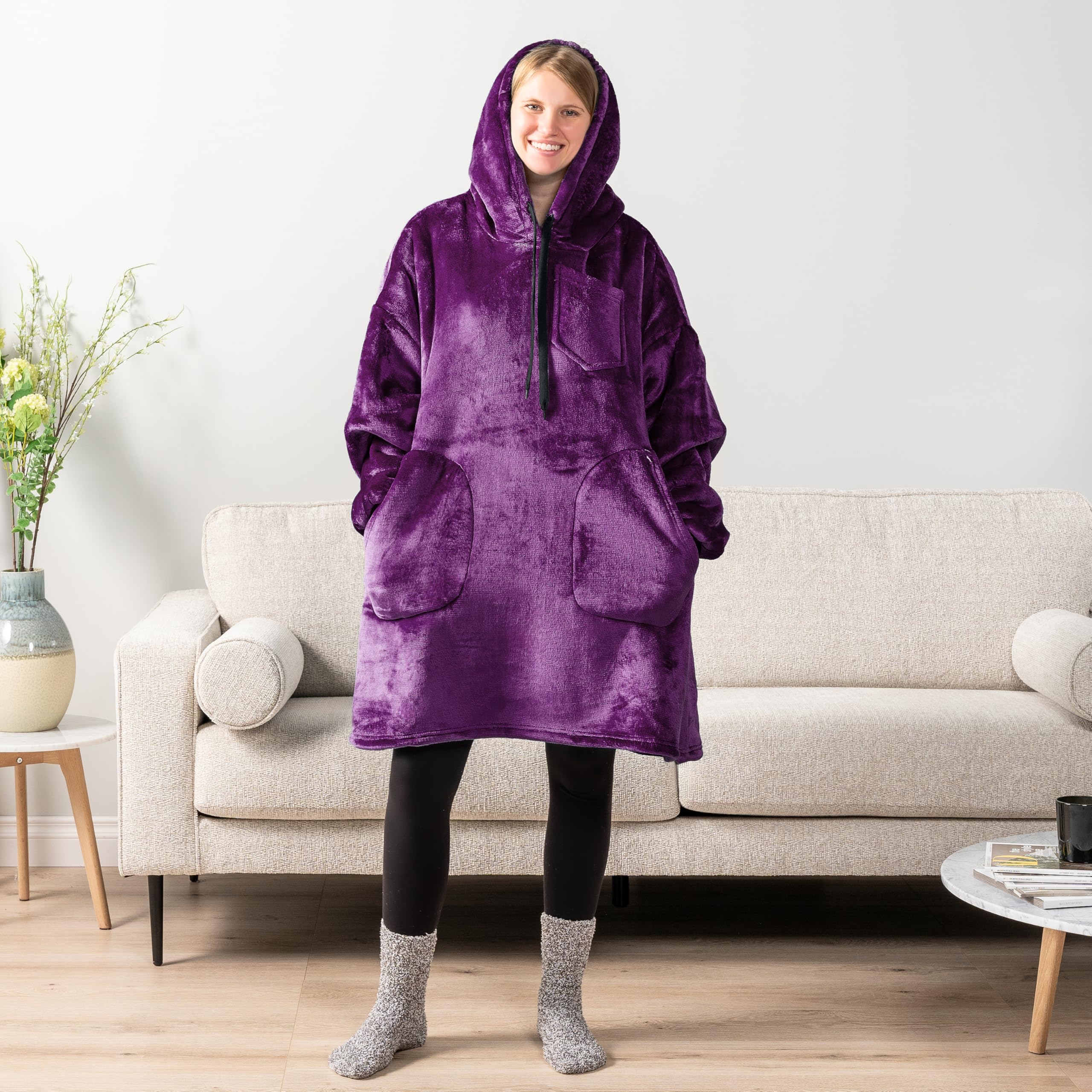 PAVILIA Women's Sherpa Wearable Blanket Hoodie - Oversized Fleece Hooded Sweatshirt for Men & Women | Cozy Lounge Wear for Home, Netflix Nights & Outdoor Camping