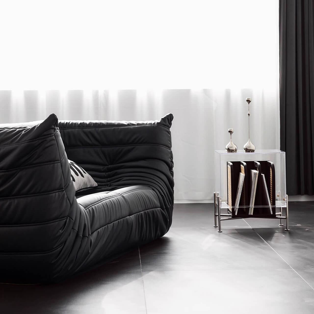 Premium Black Microfiber Leather Sofa - Ultra Comfortable Caterpillar Design, 70.87