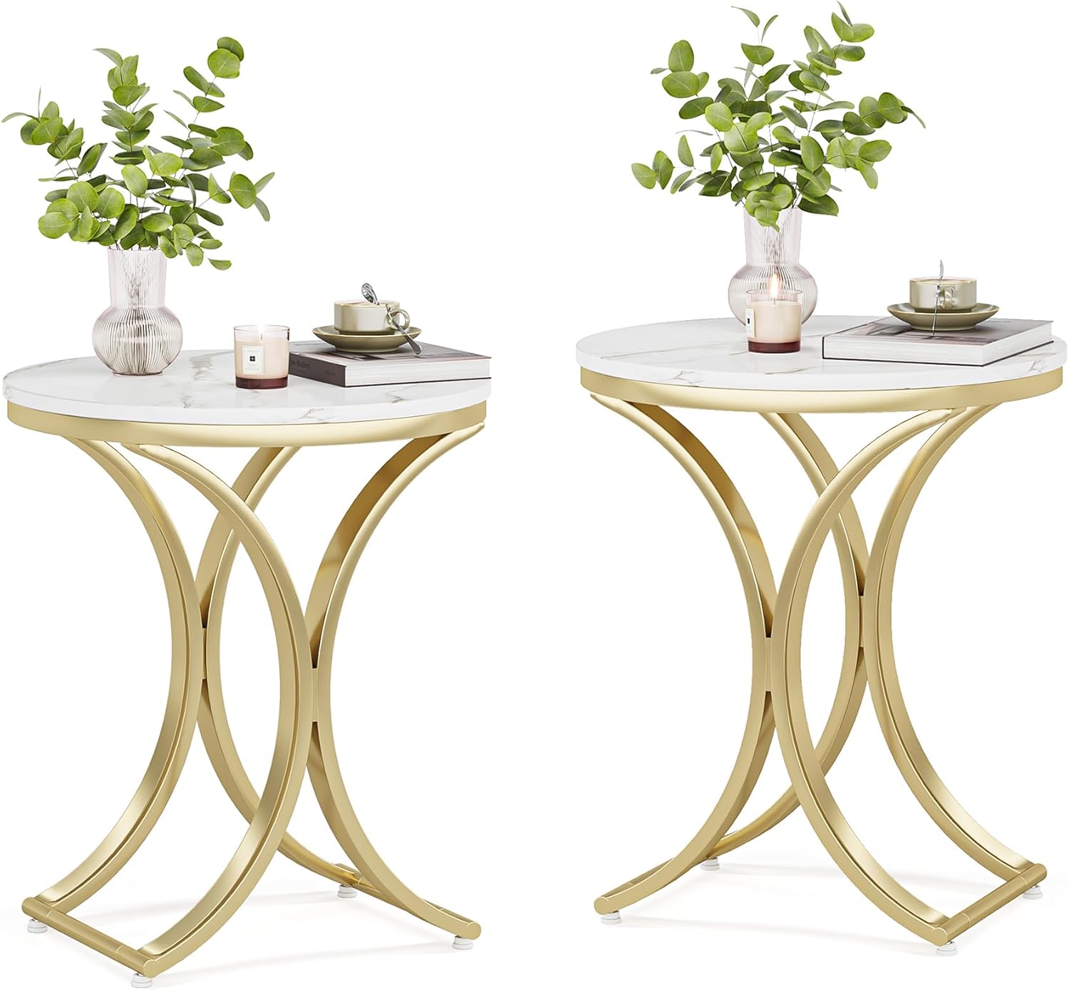 Round End Table with Metal Frame - Small Sofa Side Table & Coffee Table for Living Room, Bedroom, or Office - Modern Accent Furniture for Home Decor