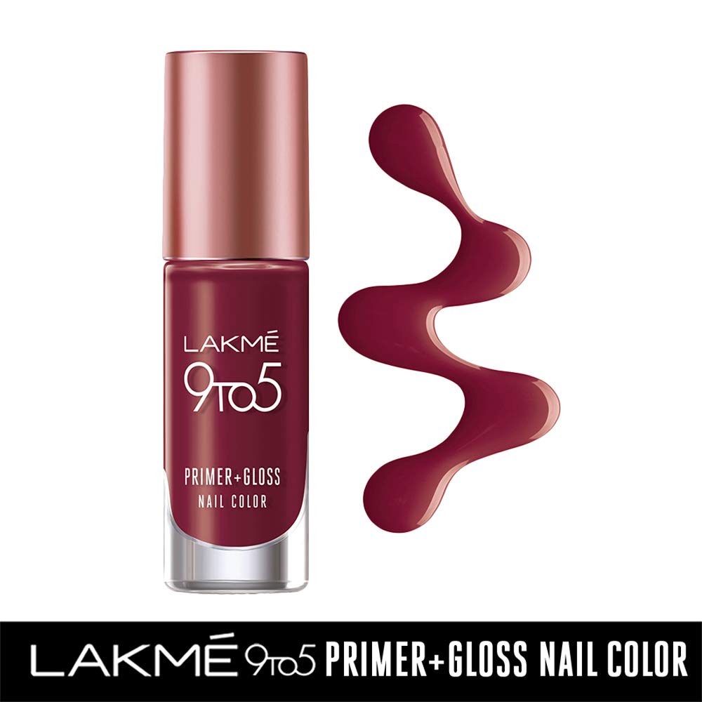 Lakmé 9 to 5 Primer + Gloss Nail Polish - Red Alert (6ml) | Long-Lasting Shine & Vibrant Color for Professional & Everyday Nail Looks