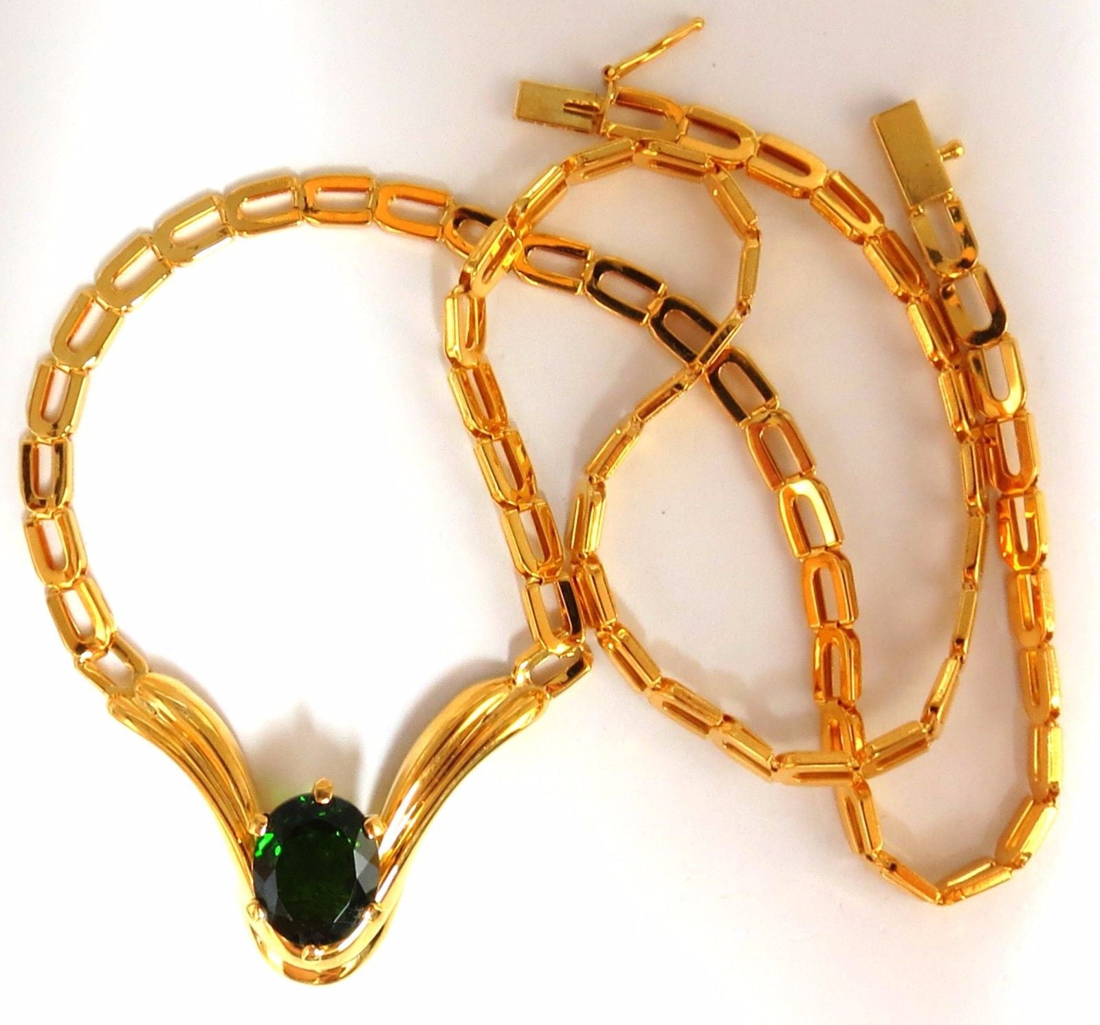 3.70 Carat Natural Lush Green Chrome Diopside Pendant Necklace in 14K Gold V-Shape Design - Perfect for Evening Gowns, Formal Events & Special Occasions